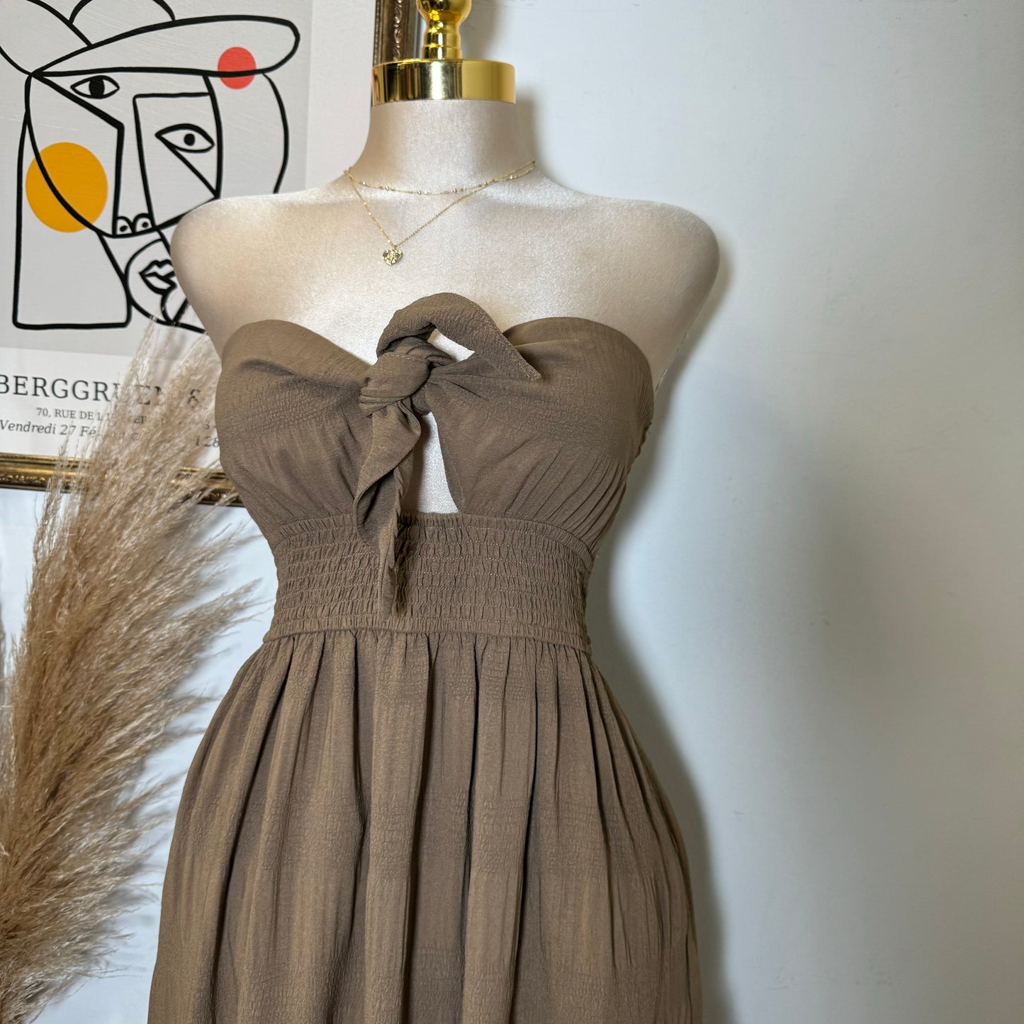 Strapless Maxi Dress-Brown