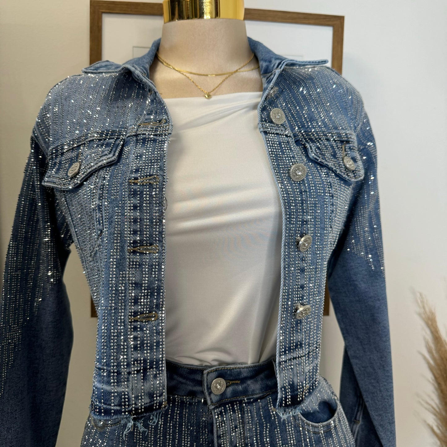 Crush Rhinestone Denim Jacket-Blue
