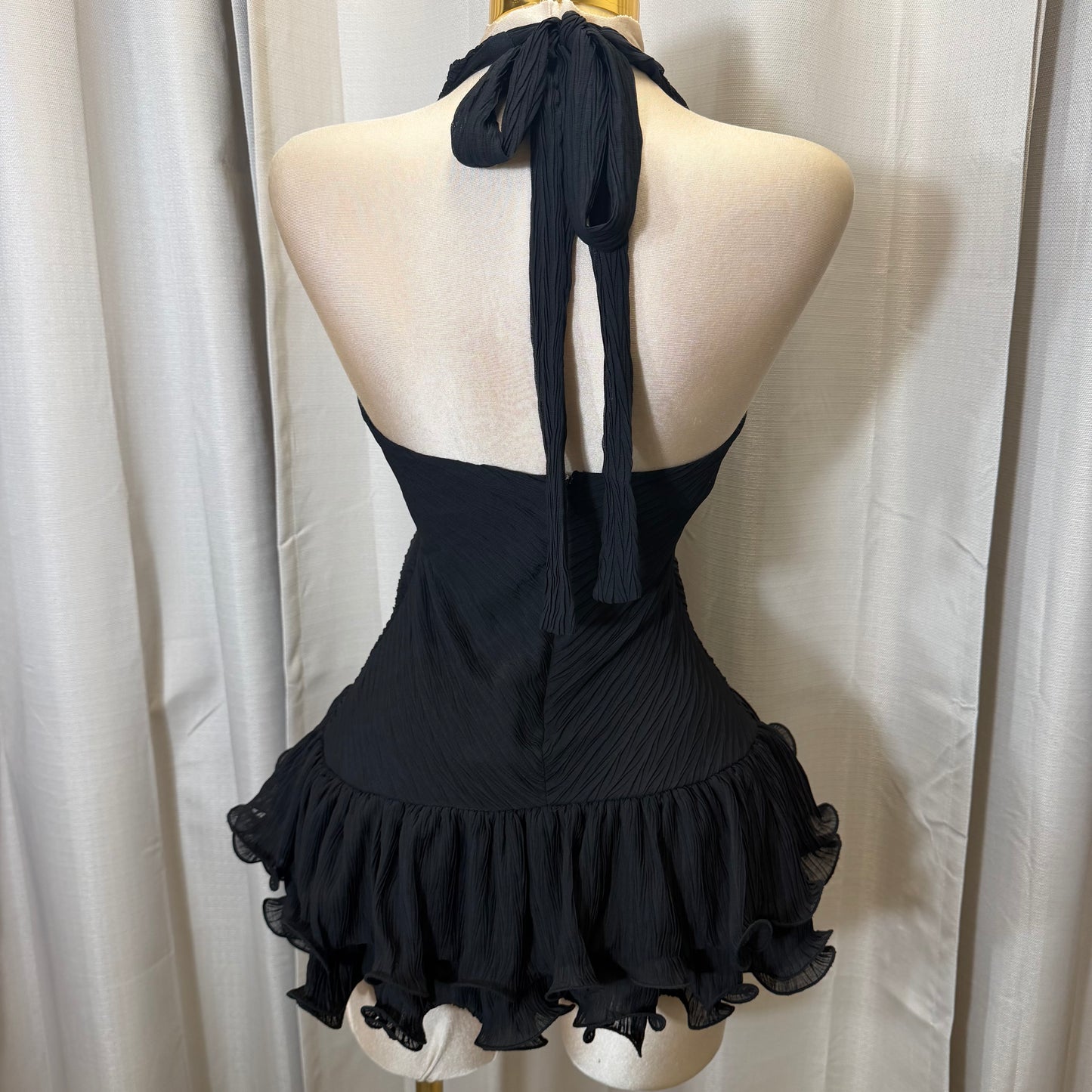 Halter Flare Dress-Black