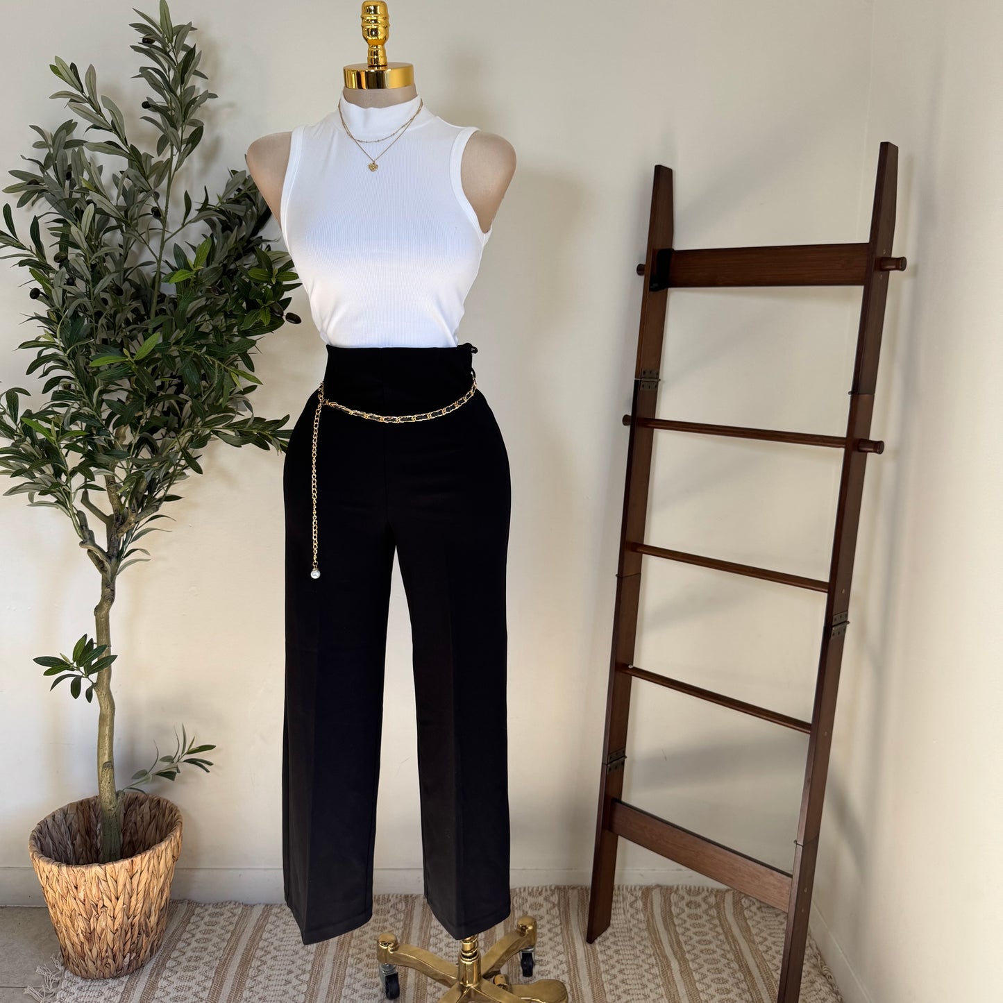 Dressy Pant with Chain- Black