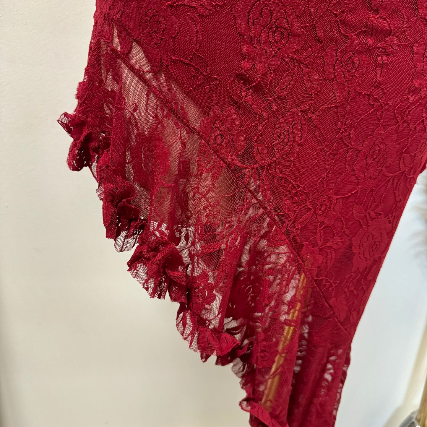 Off Shoulder Lace Dress-Burgundy