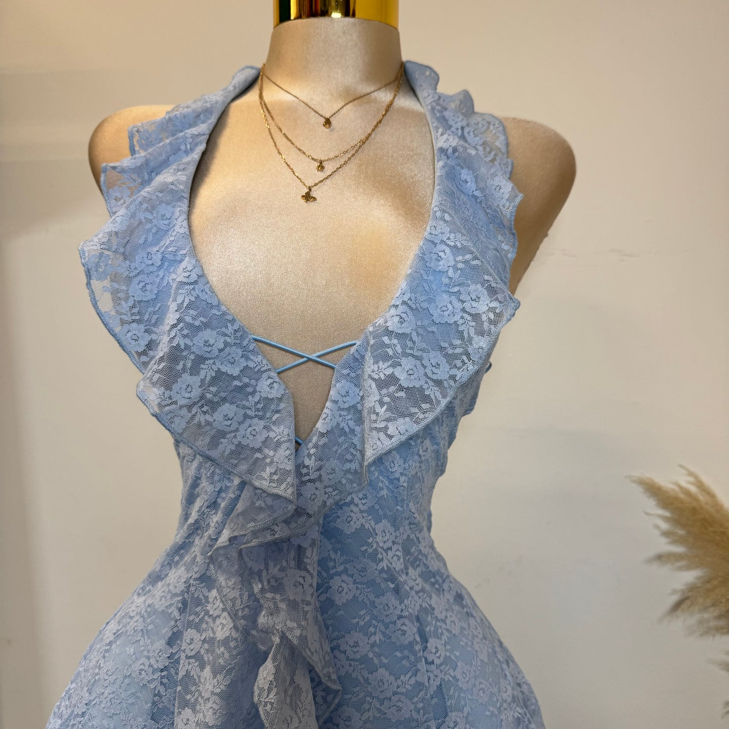 Amy Lace Halter Dress-Baby Blue