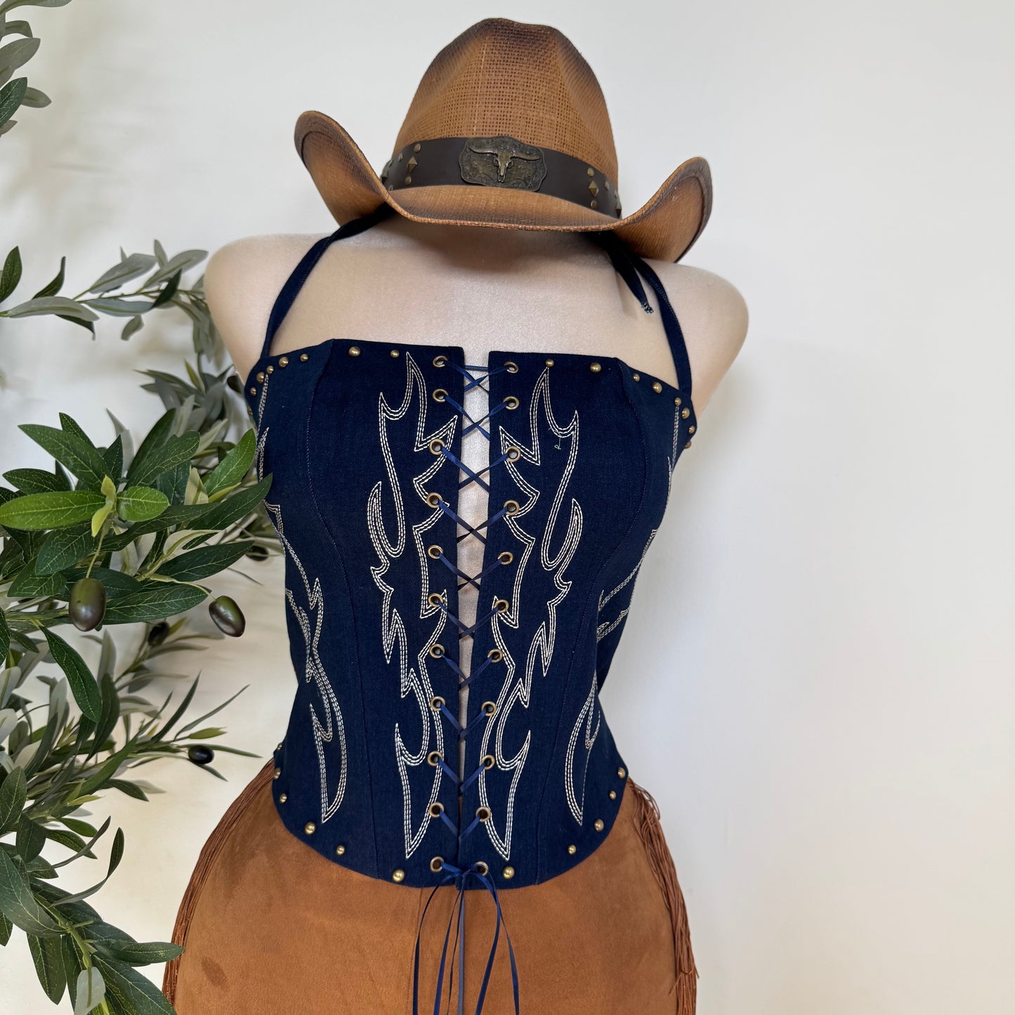La Yaquesita Corset Top-Denim Blue
