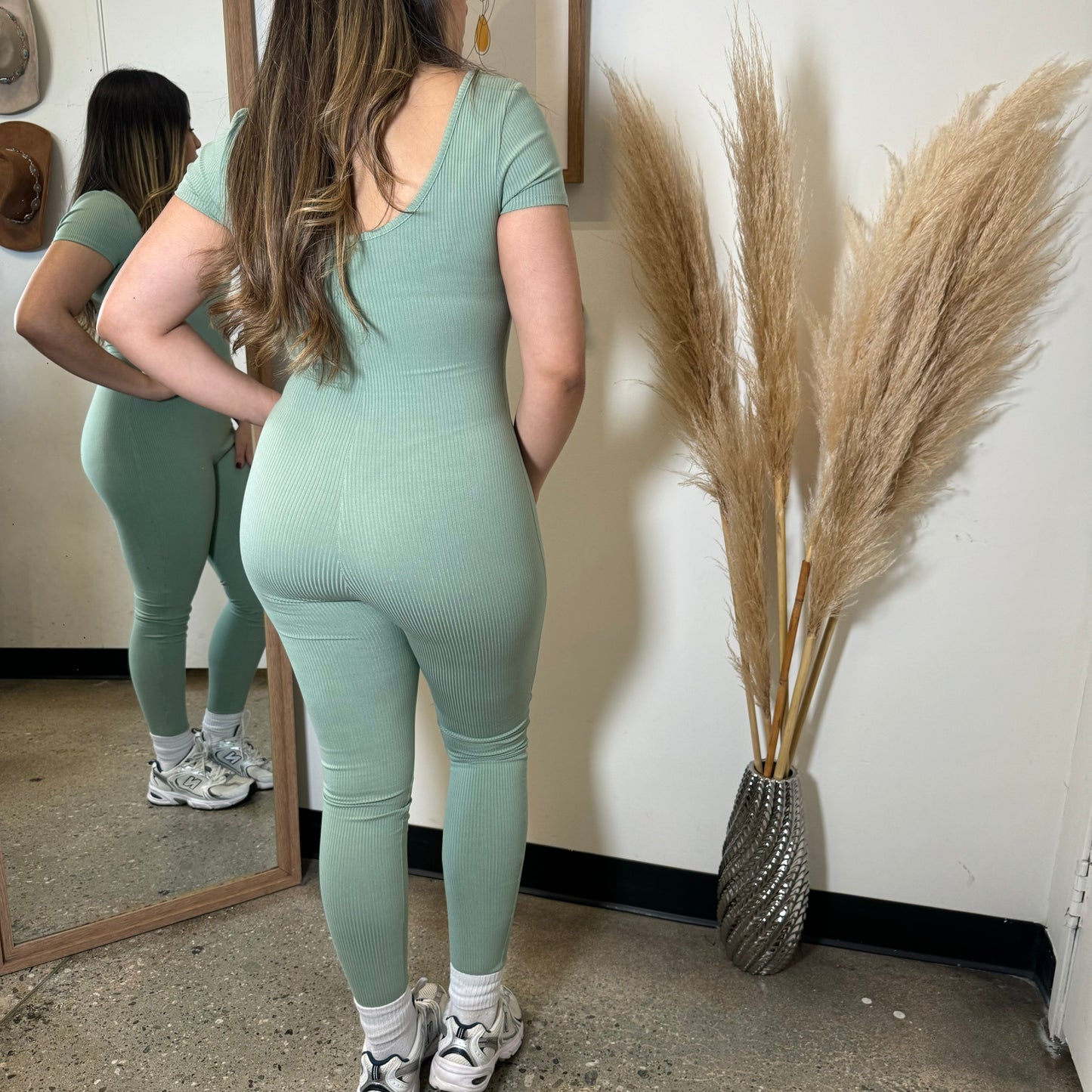 Azary Short Sleeve Jumpsuit-Sage Green