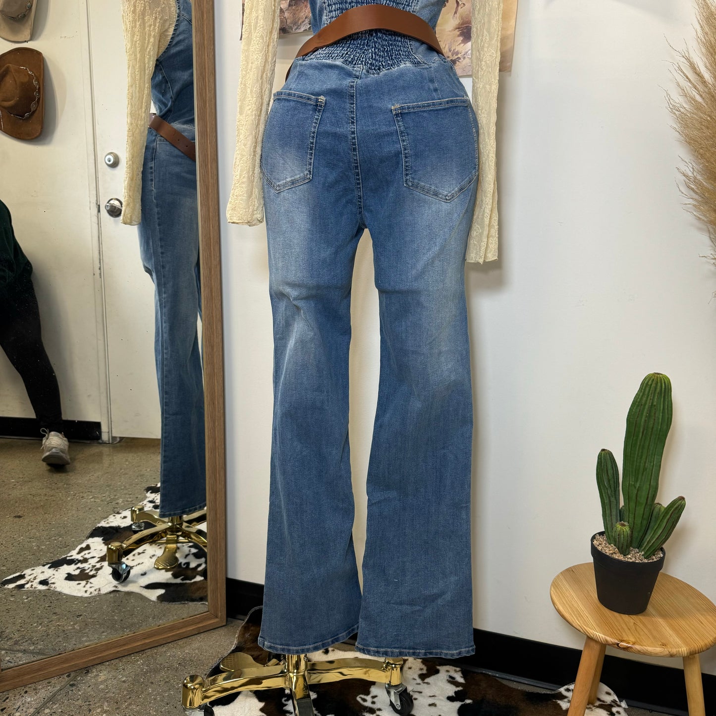 Rodeo Halter Flare Jumpsuit-Denim