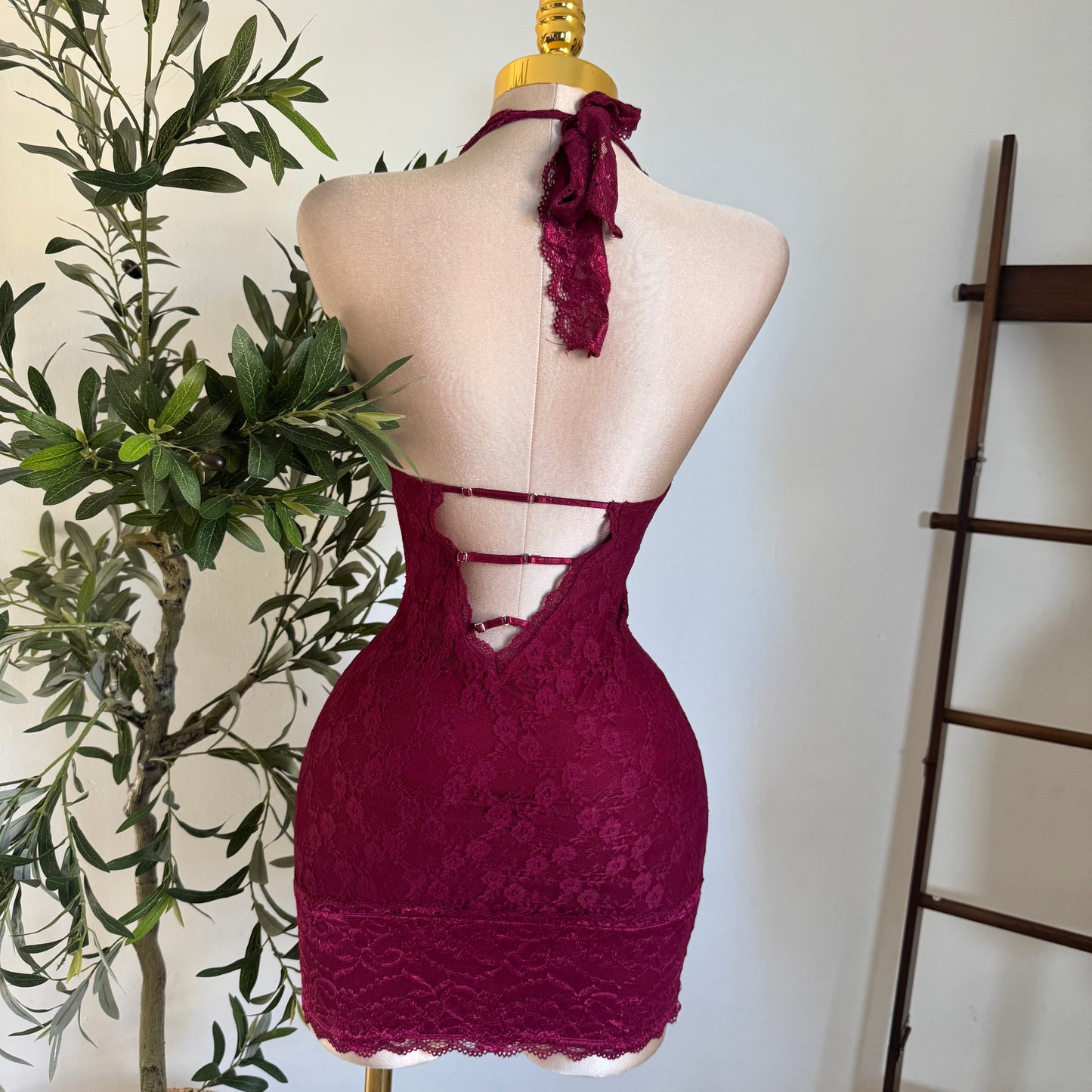 Sexy Lace Mini Dress-Burgundy