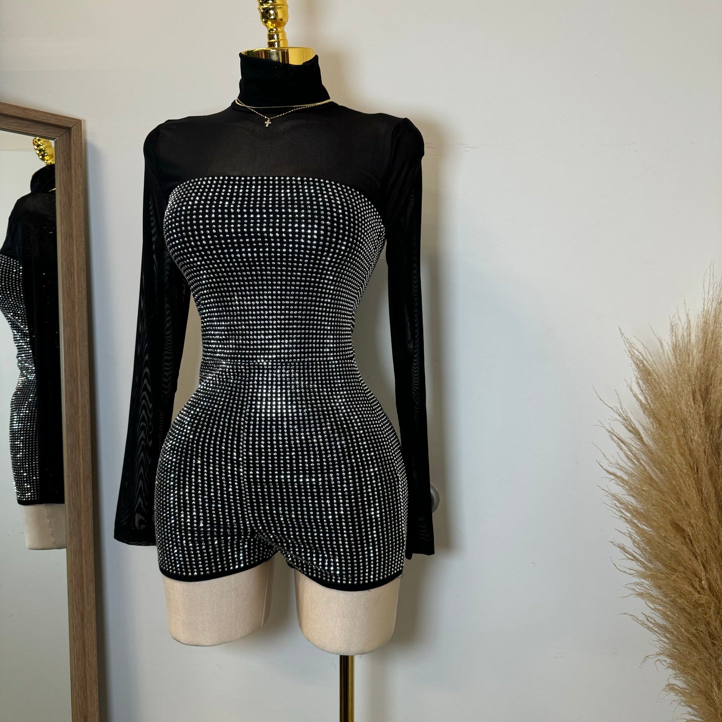 Rhinestone Romper-Black