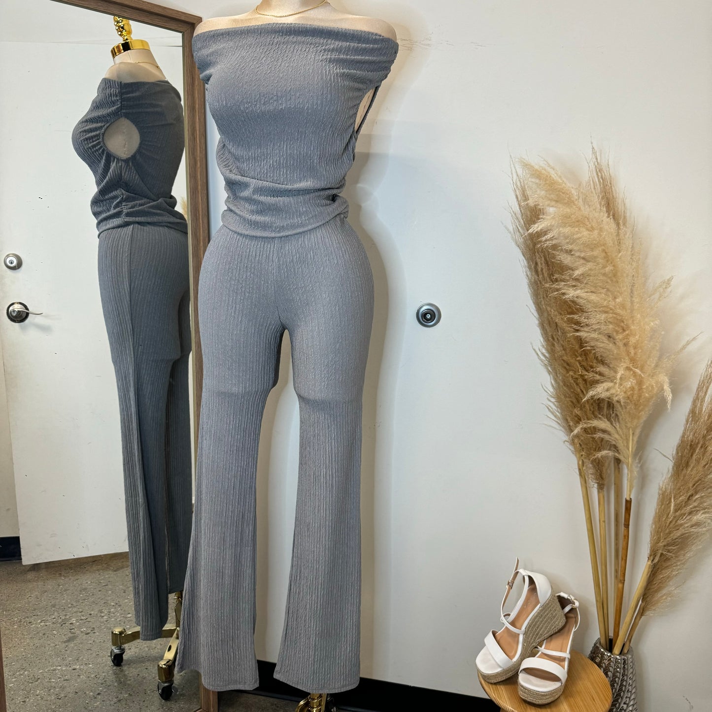 Alizia Two Piece Pant Set-Gray