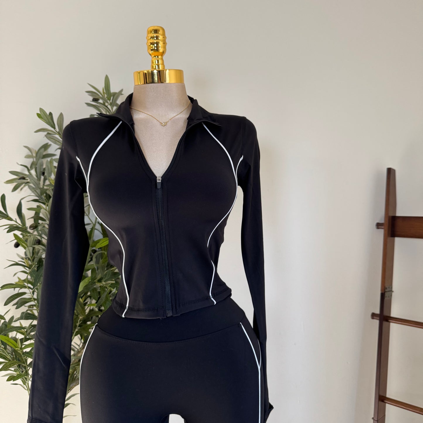 Long Sleeve Jacket Set-Black