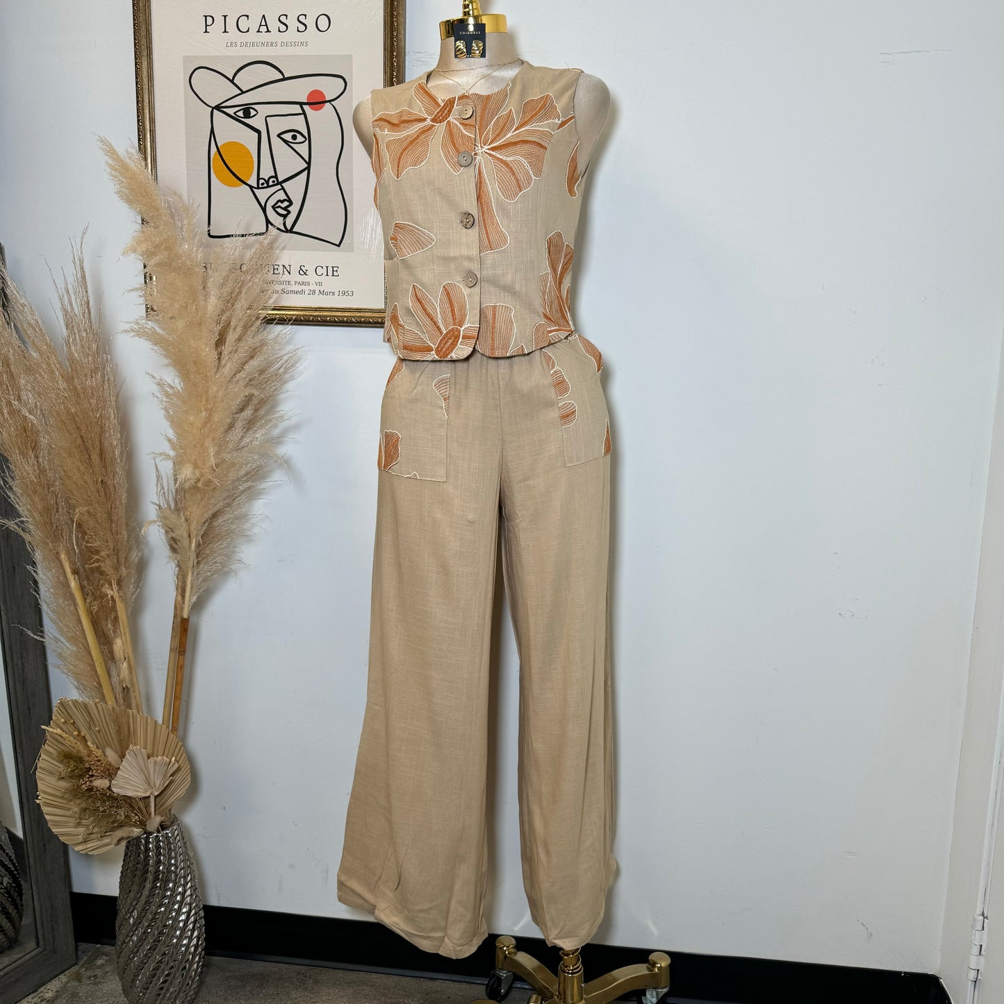 Ahoi Linen Pant Set-Brown