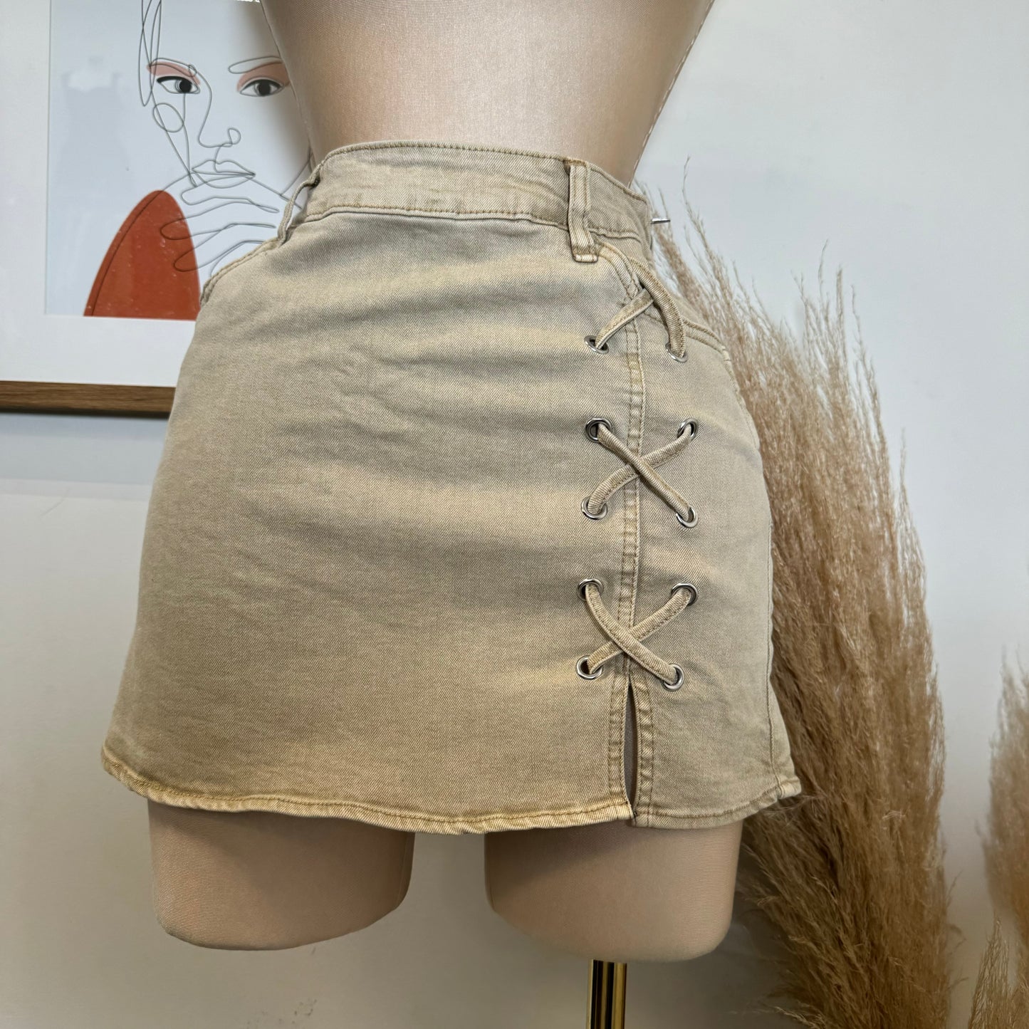 Chica Sexy Denim Skirt-Khaki
