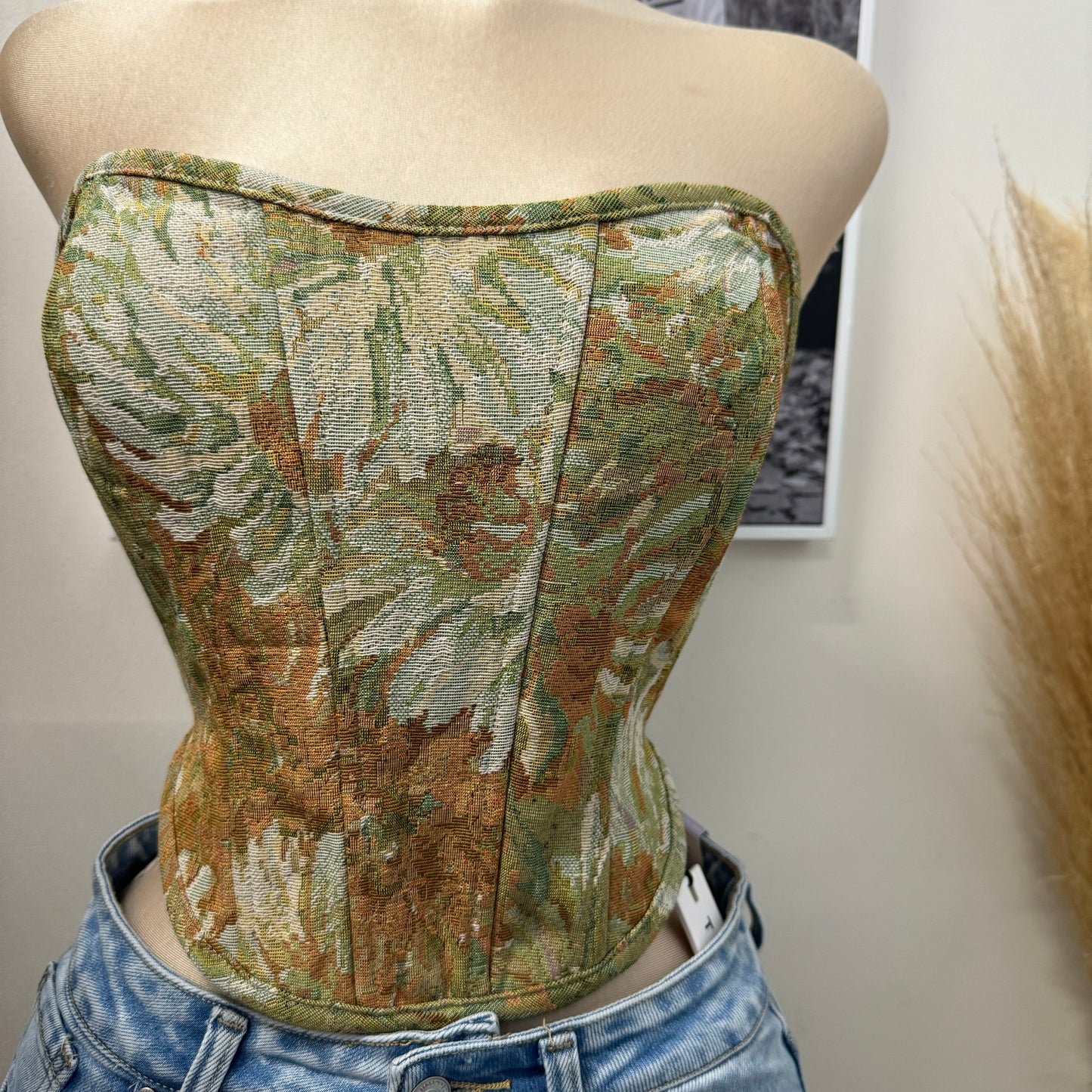 Delia Print Corset Top-Green