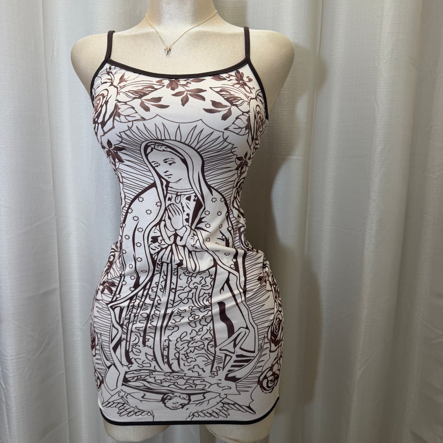 Maria Floral spaghetti Dress-brown/nude