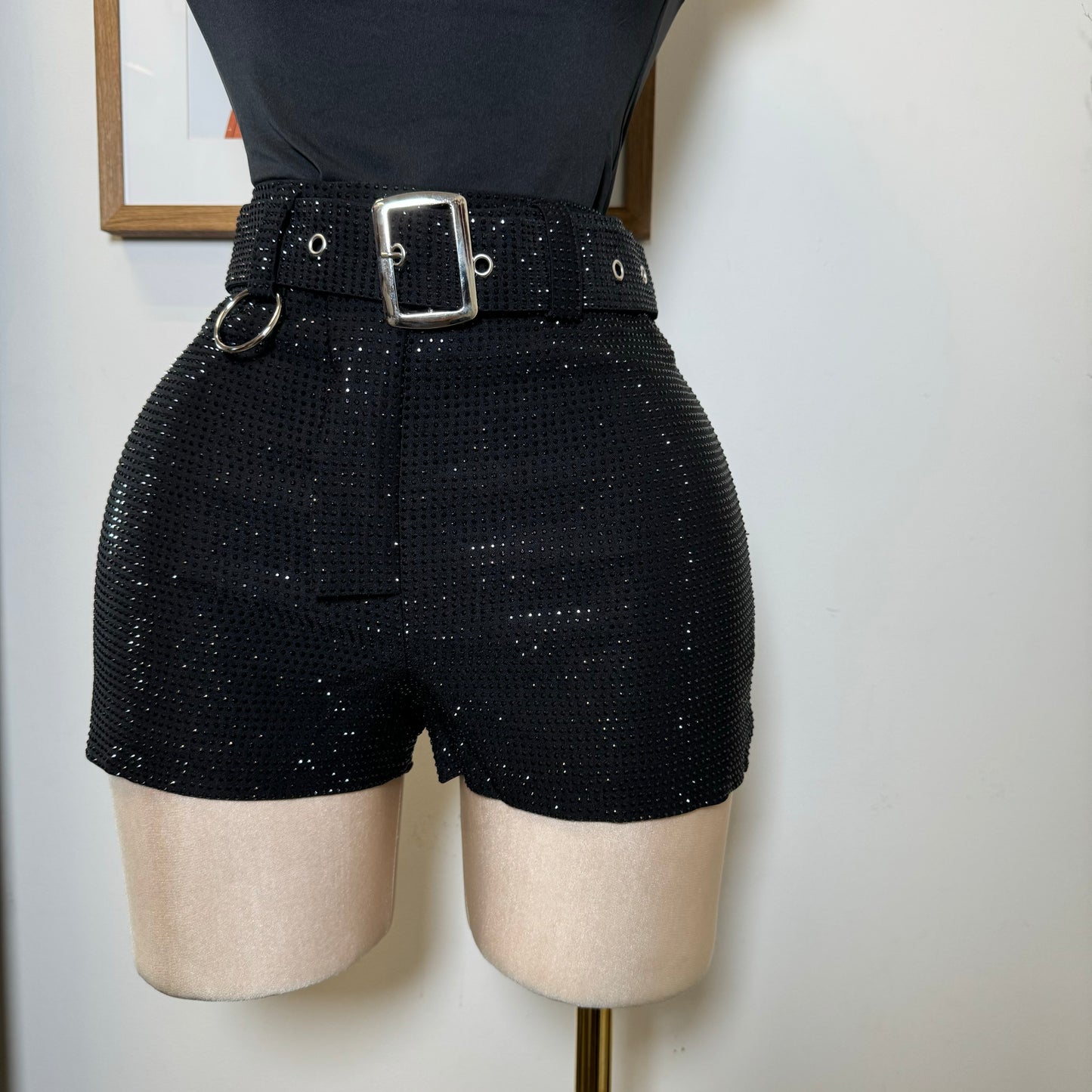Rhinestone Black Shorts-Black