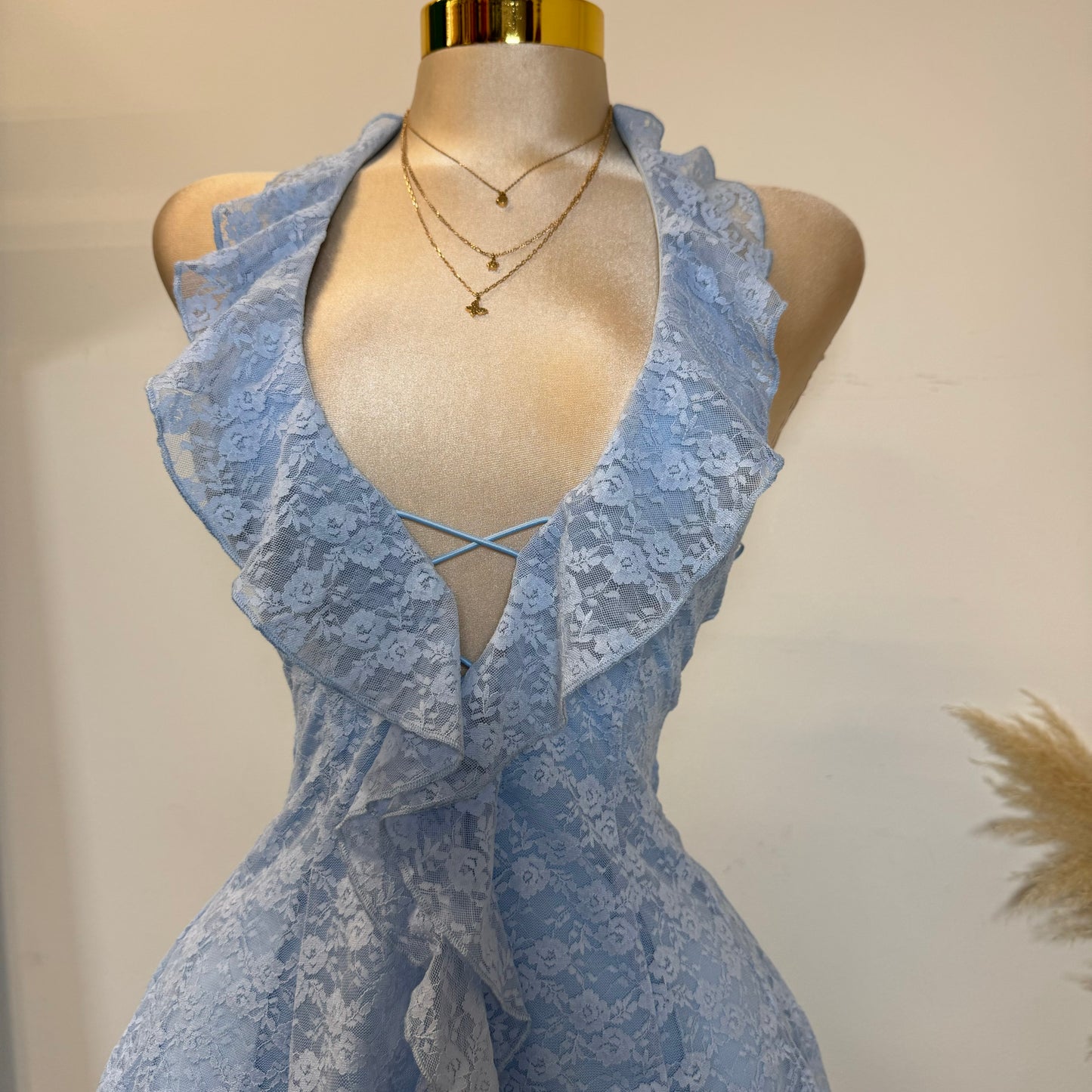 Amy Lace Halter Dress-Baby Blue