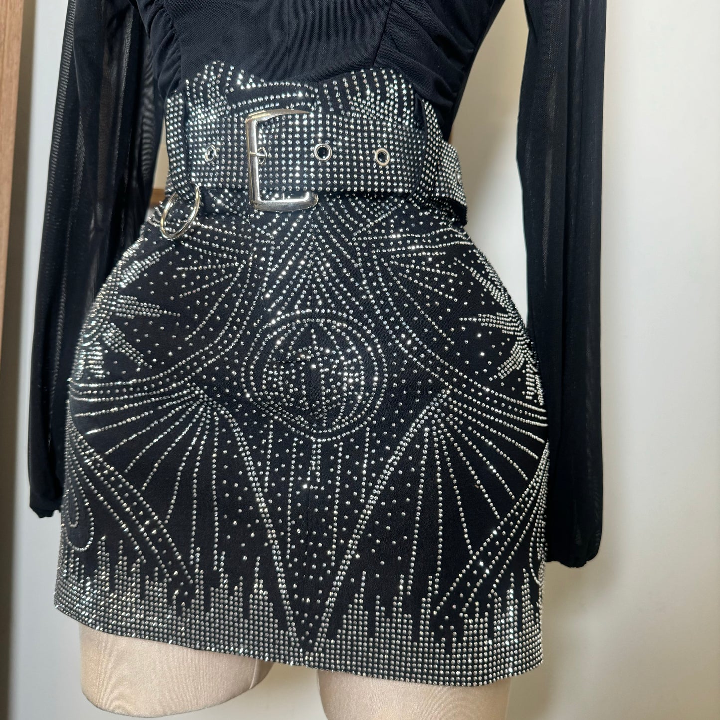 Rhinestone Skirt With Belt