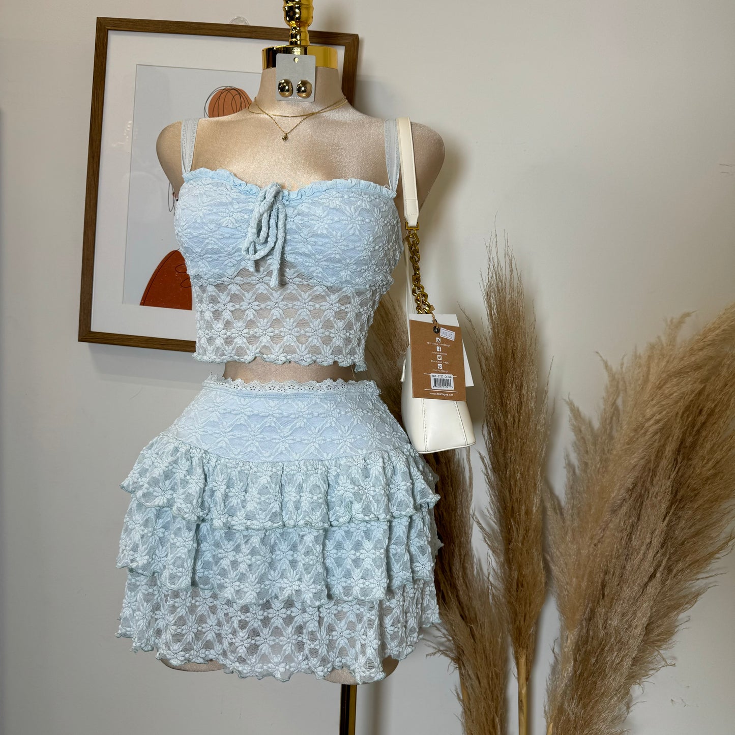 Bonita Lace Flare Skirt Set-baby Blue