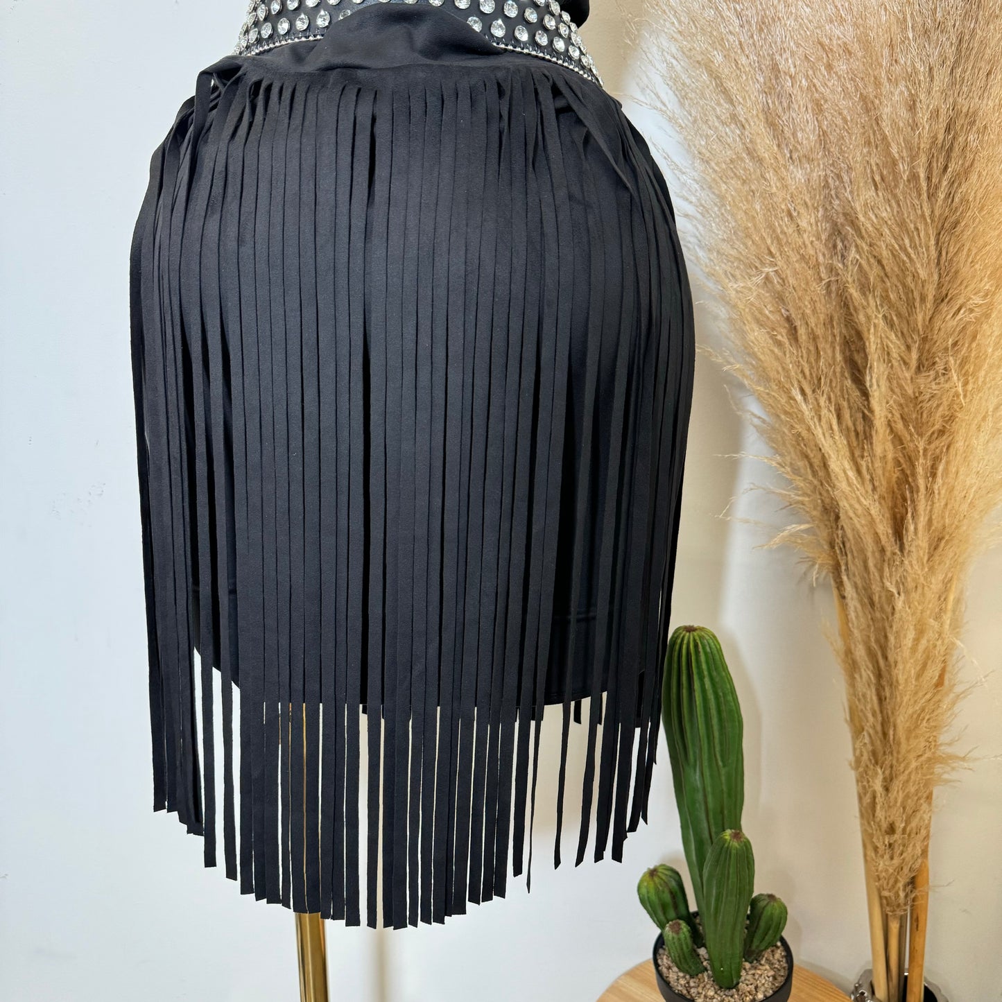 Fringe Suede Mini Skirt-Black