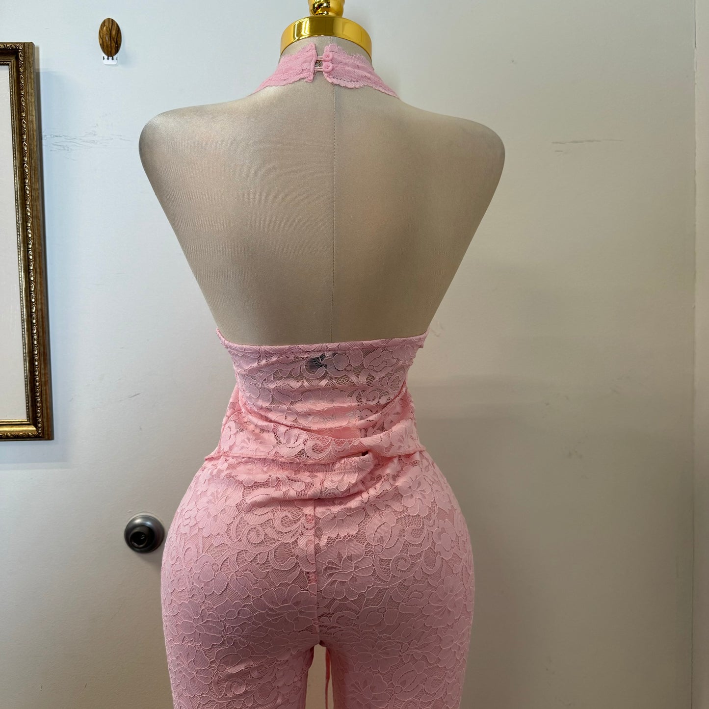 Sexy Lace Pant Set-Pink