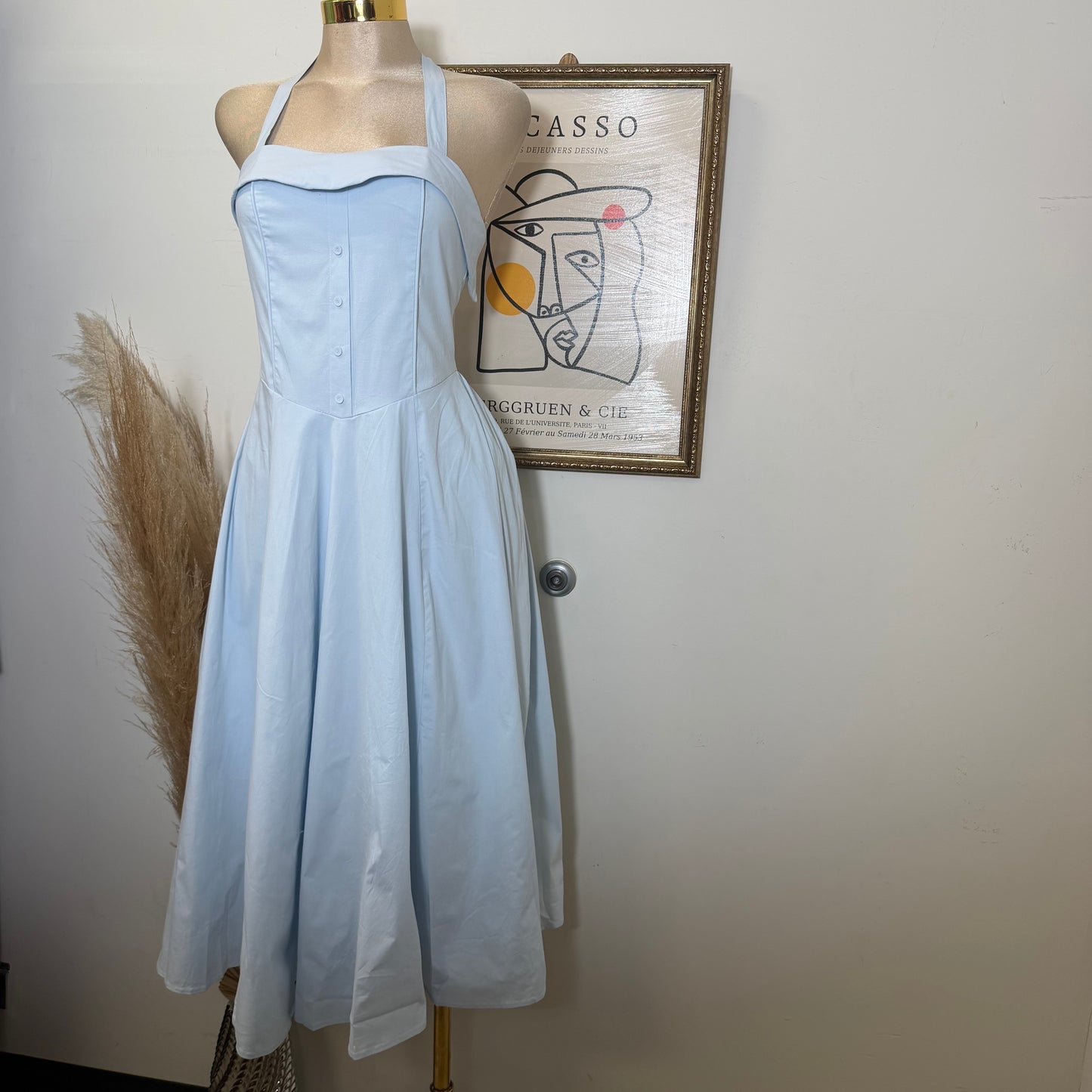 Halter Flate Midi Dress-Blue