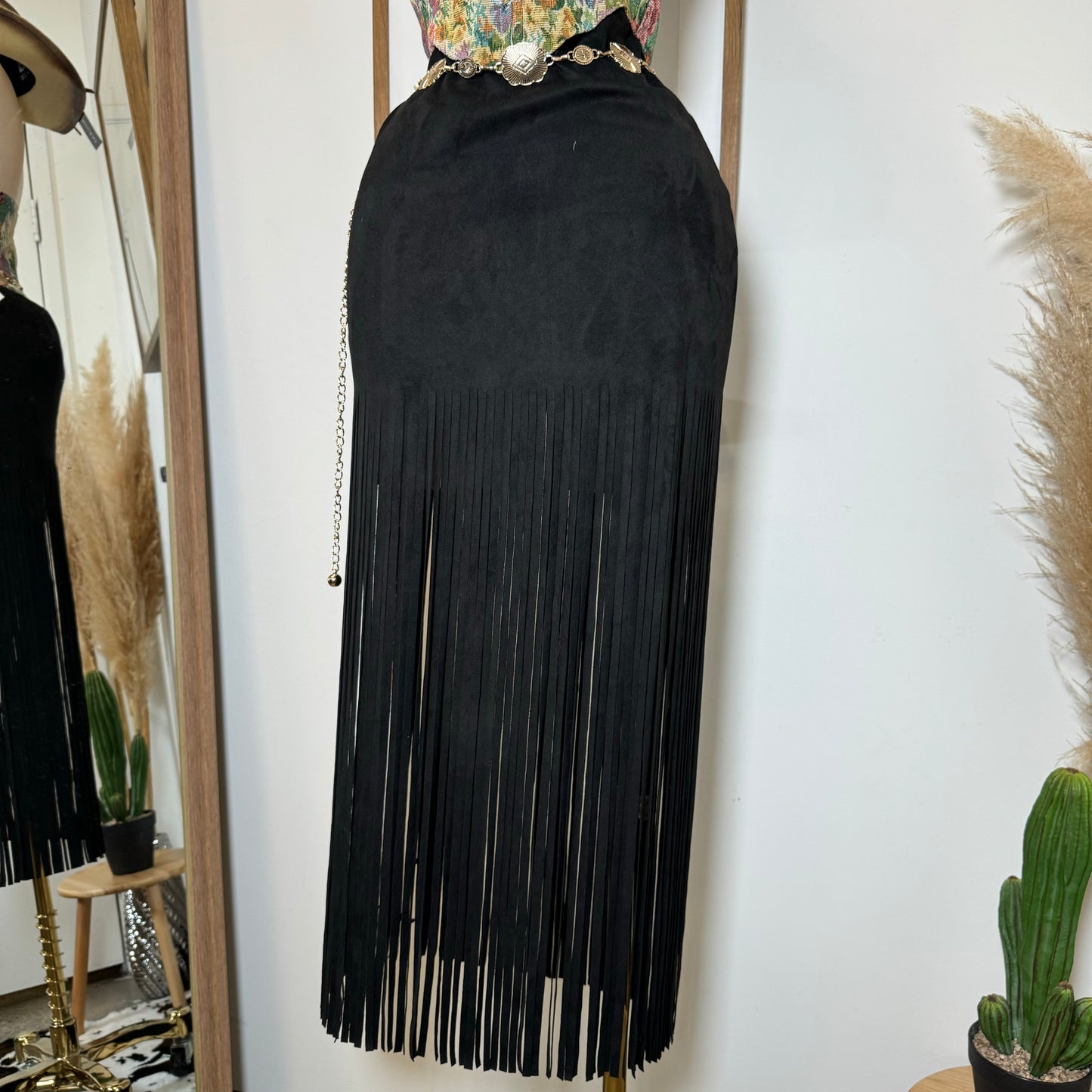 Y Tu Médium Rise Suede Knit Skirt-Black