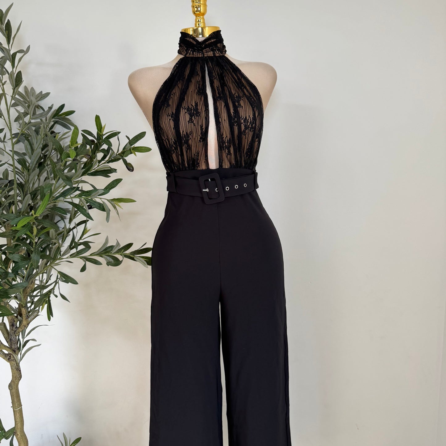 LACE & STRETCH WOVEN JUMPSUIT