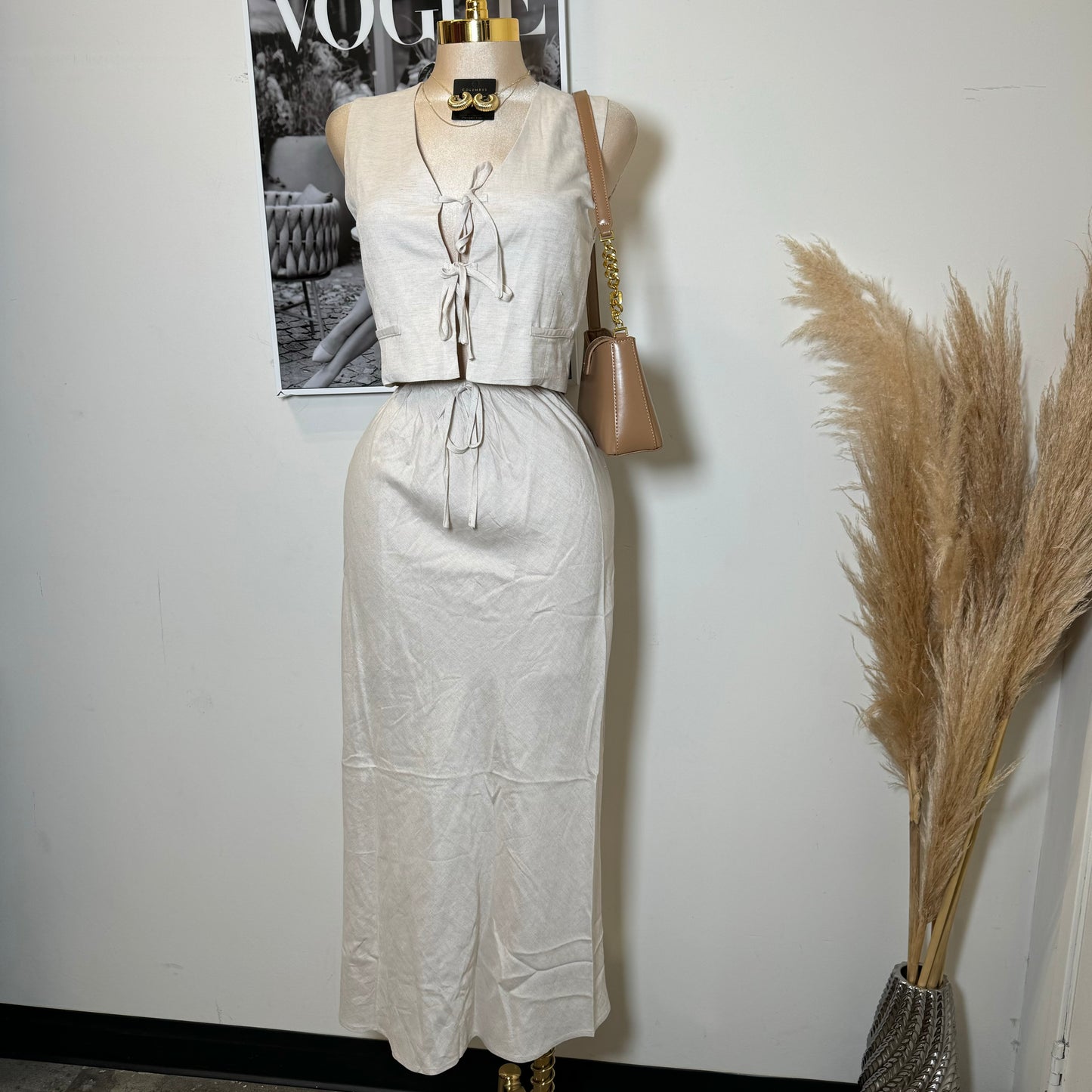 Linen Maxi Skirt Set-Beige