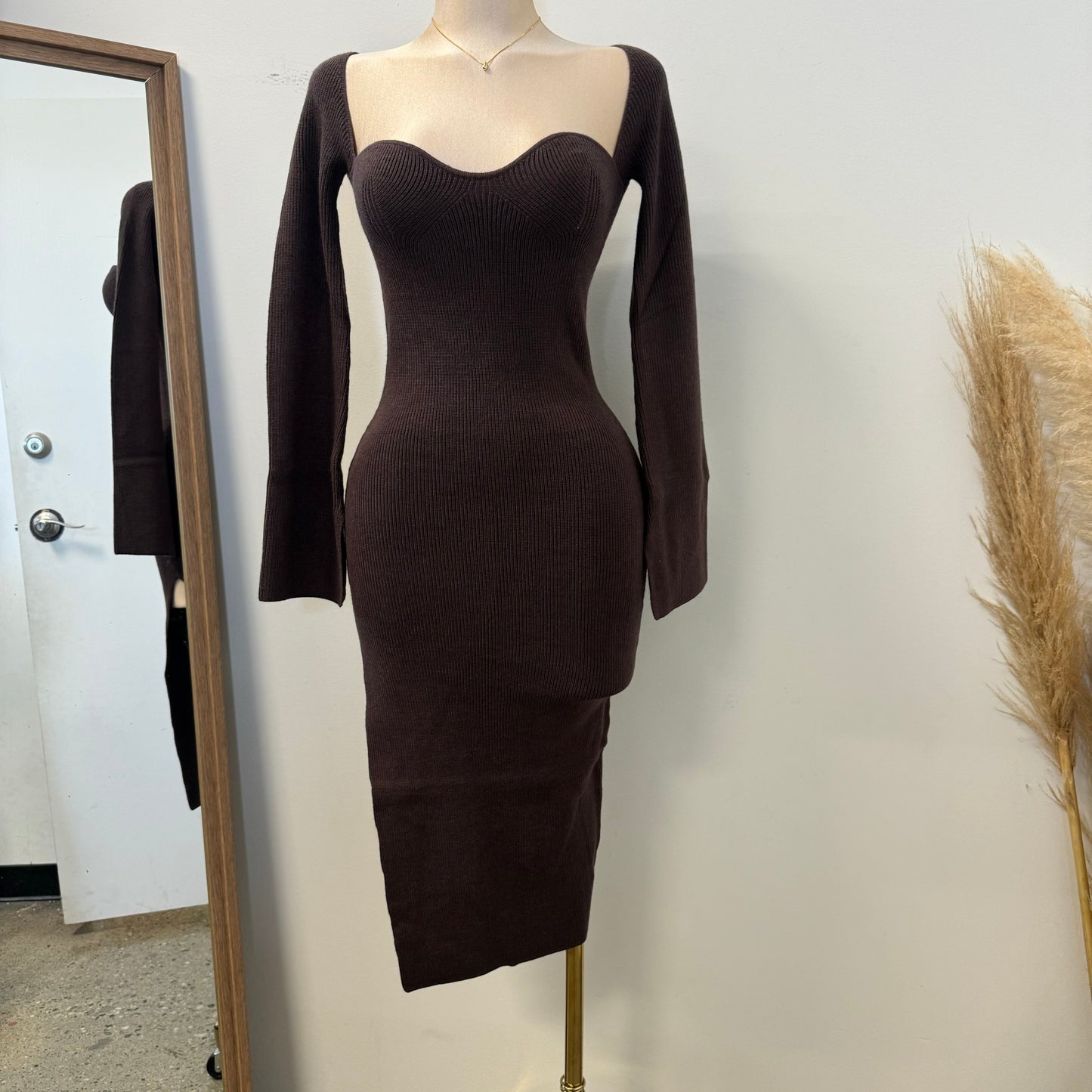 Jovana Sweater Dress-Brown