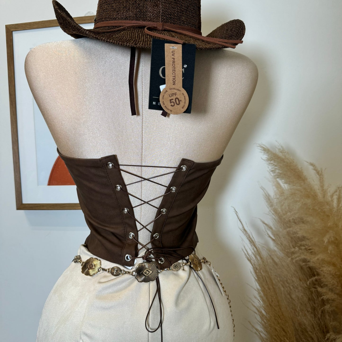 La nena Embroided Western Corset-Brown