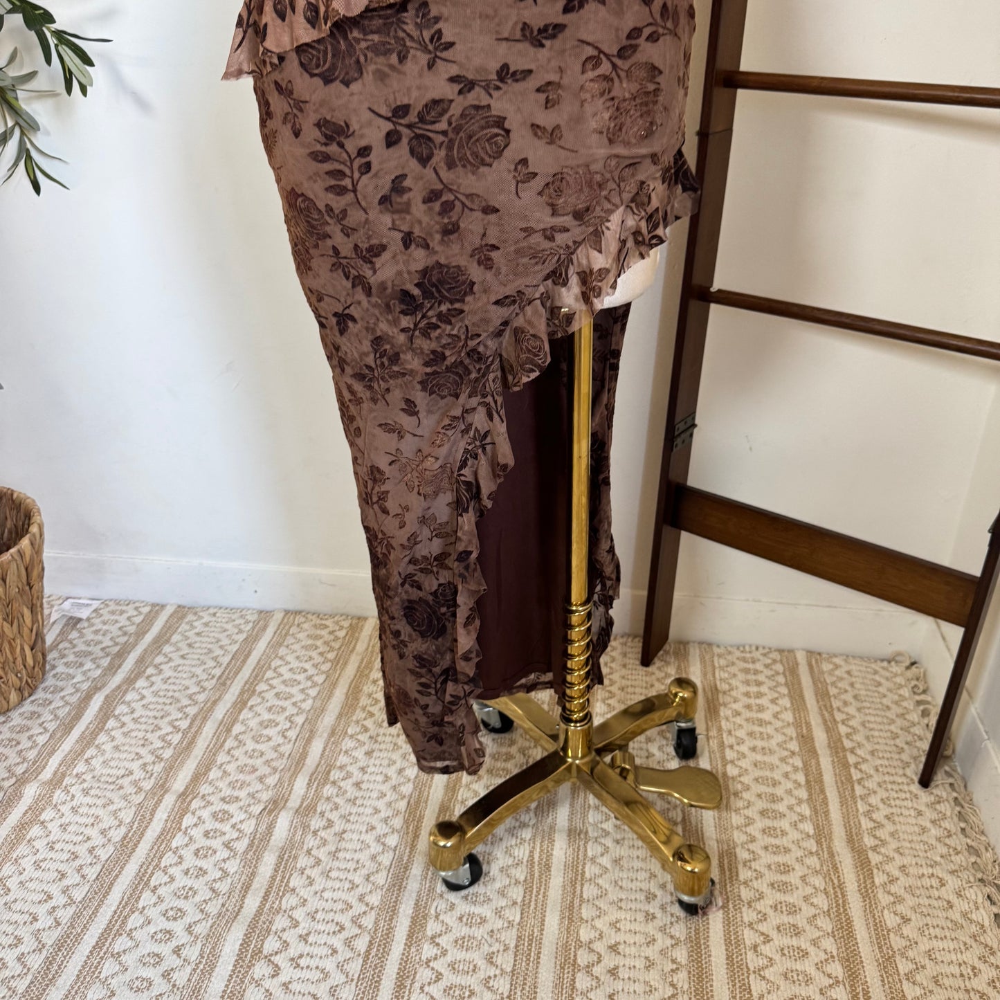 Halter Floral Print Dress- Chocolate