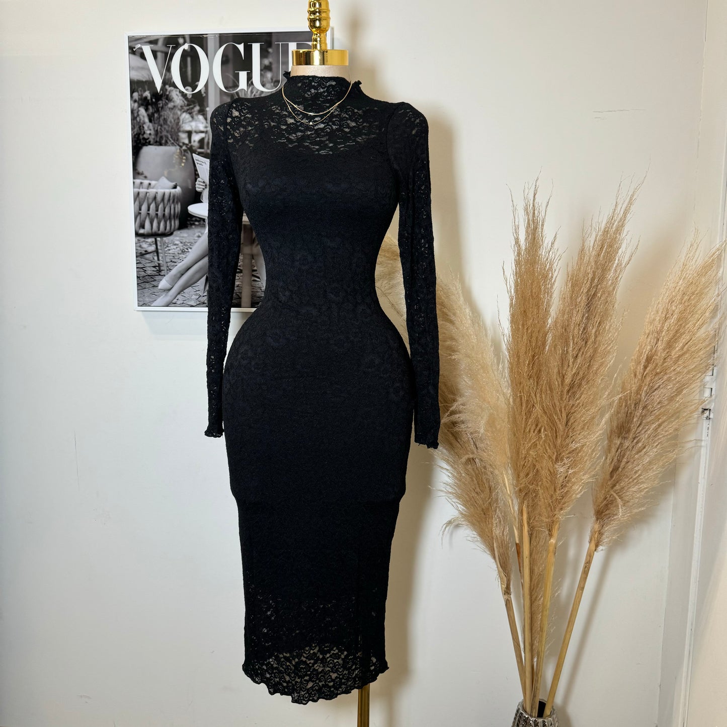 Rosie Lace Midi Dress-Black