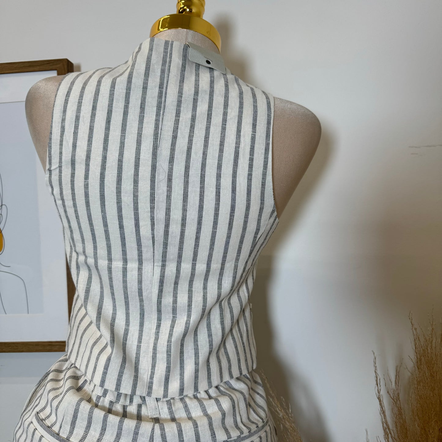 Beli Stripes Linen Pant Set-White/Black