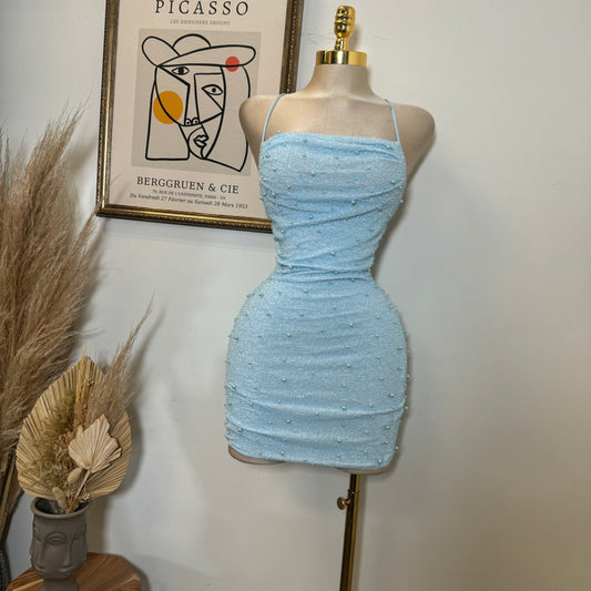 Sexy Pearl Dress-Baby Blue