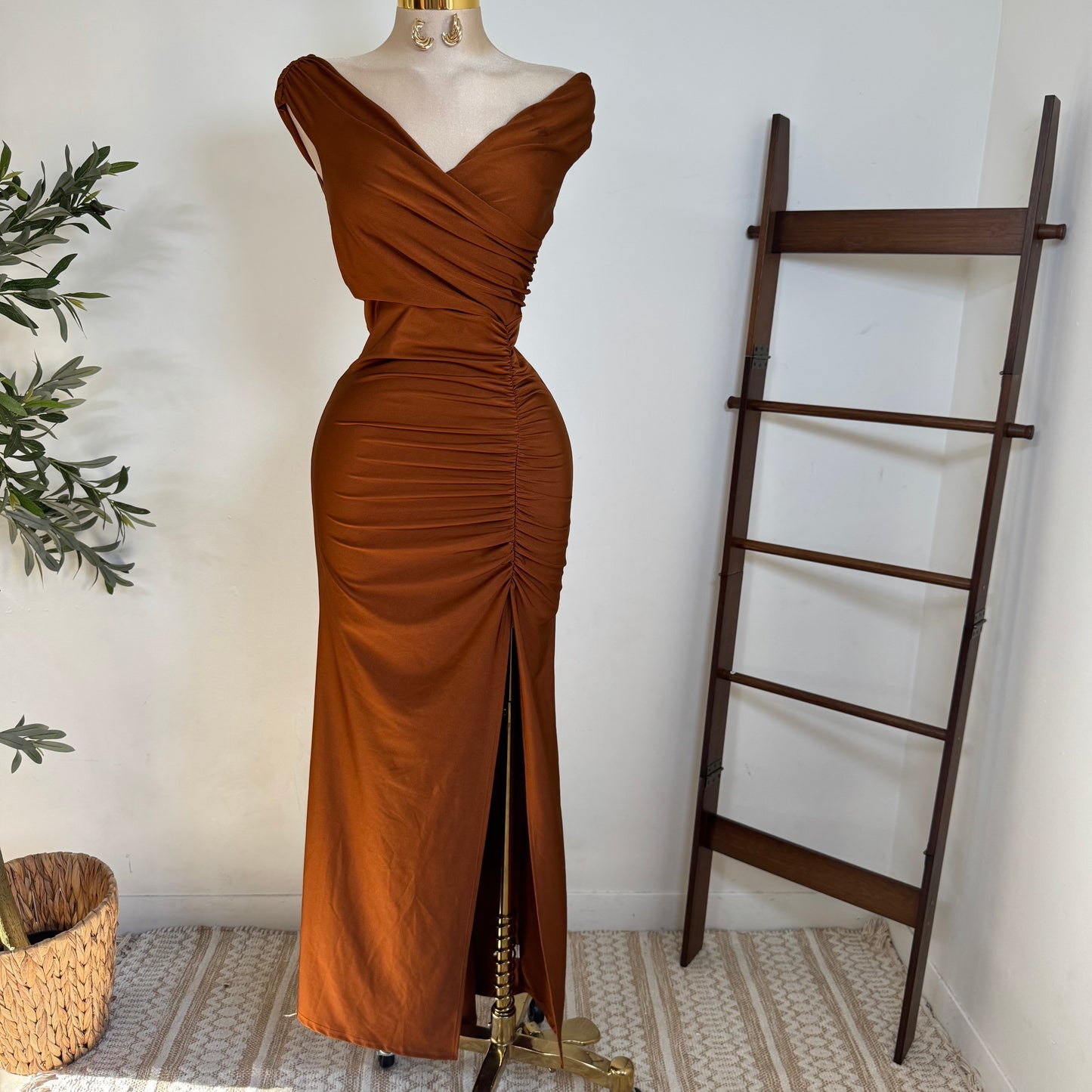 Off Shoulder Gala Dress-Cobre