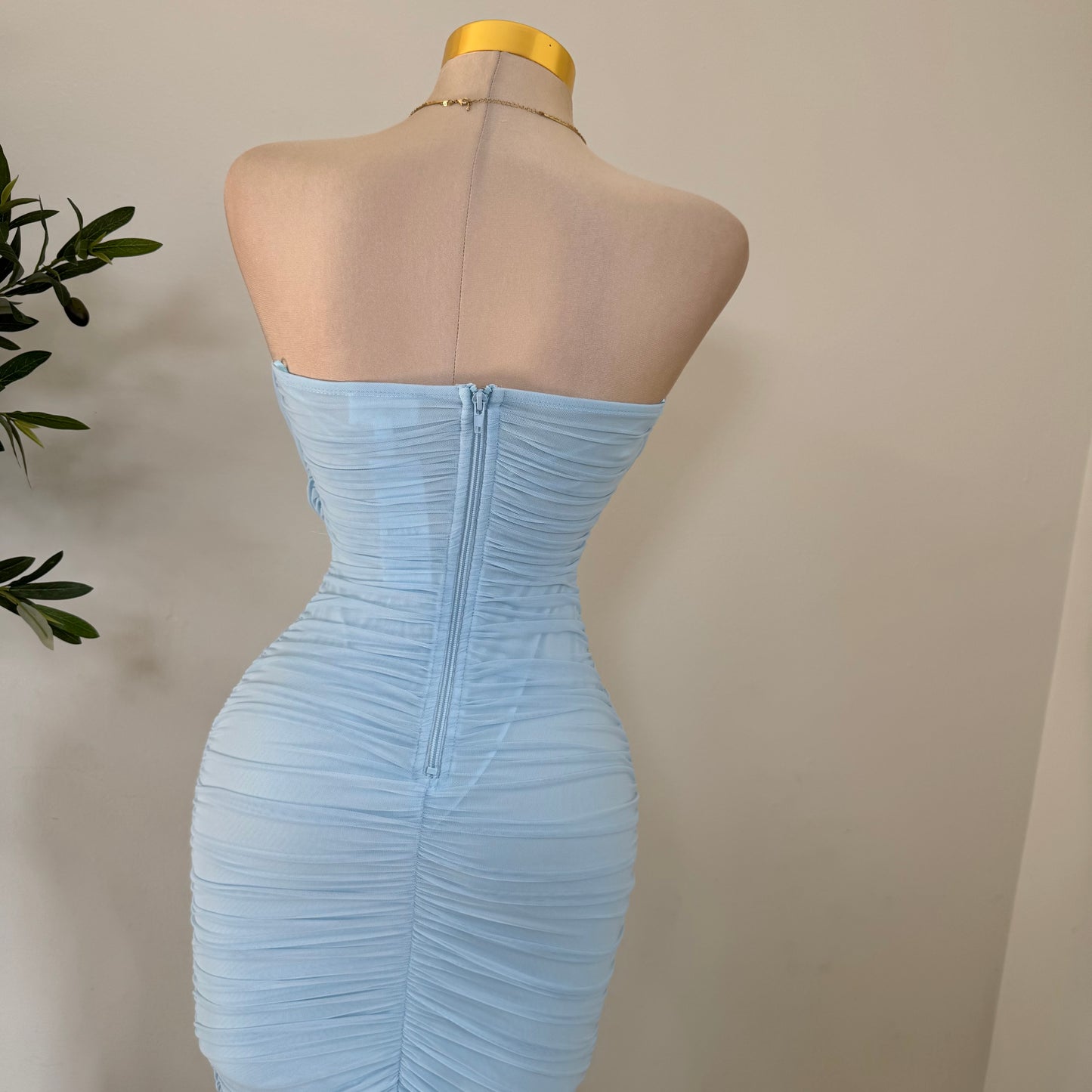 Mesh Off Shoulder Maxi Dress-Baby Blue