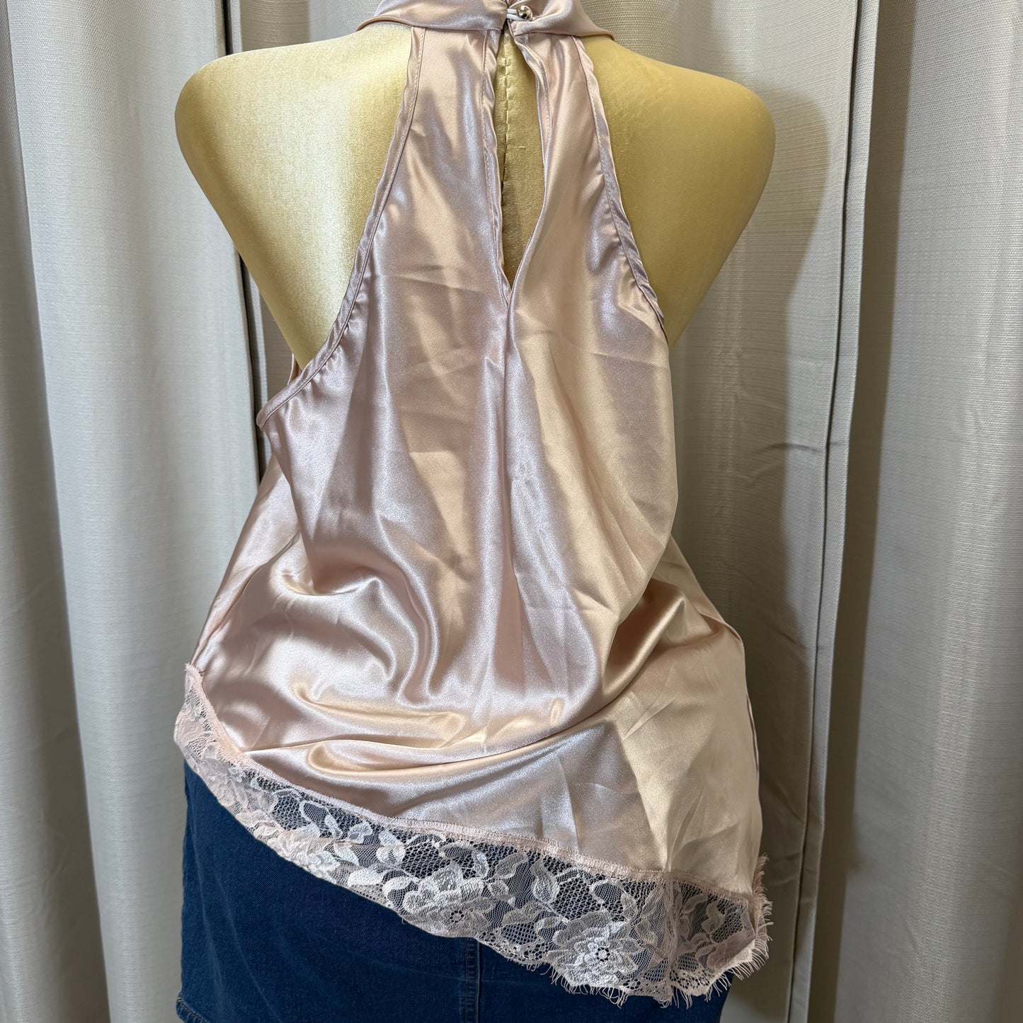 PL-Satin Lace Asymmetrical Top-Baby Pink