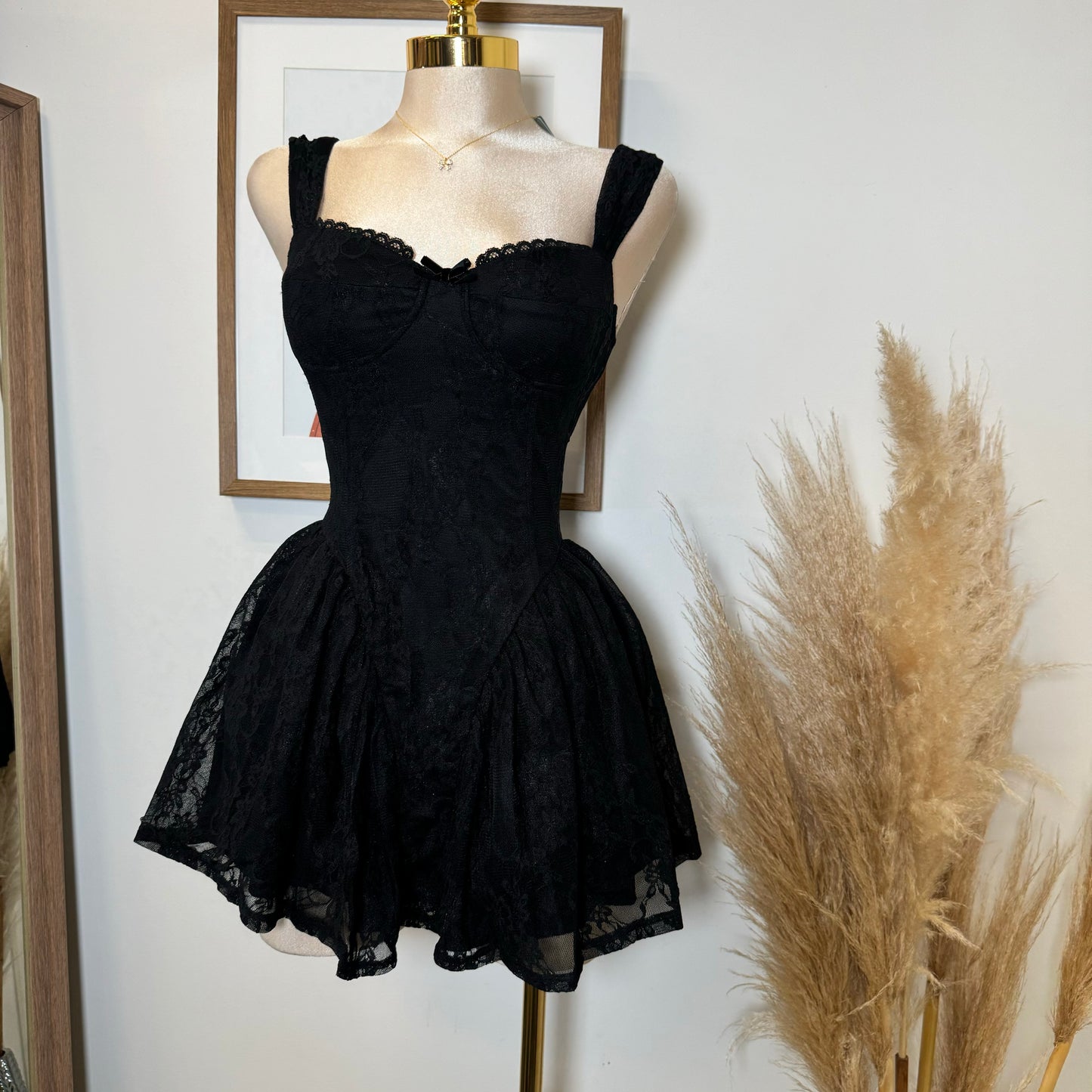 Miriam Lace Mini Dress-Black