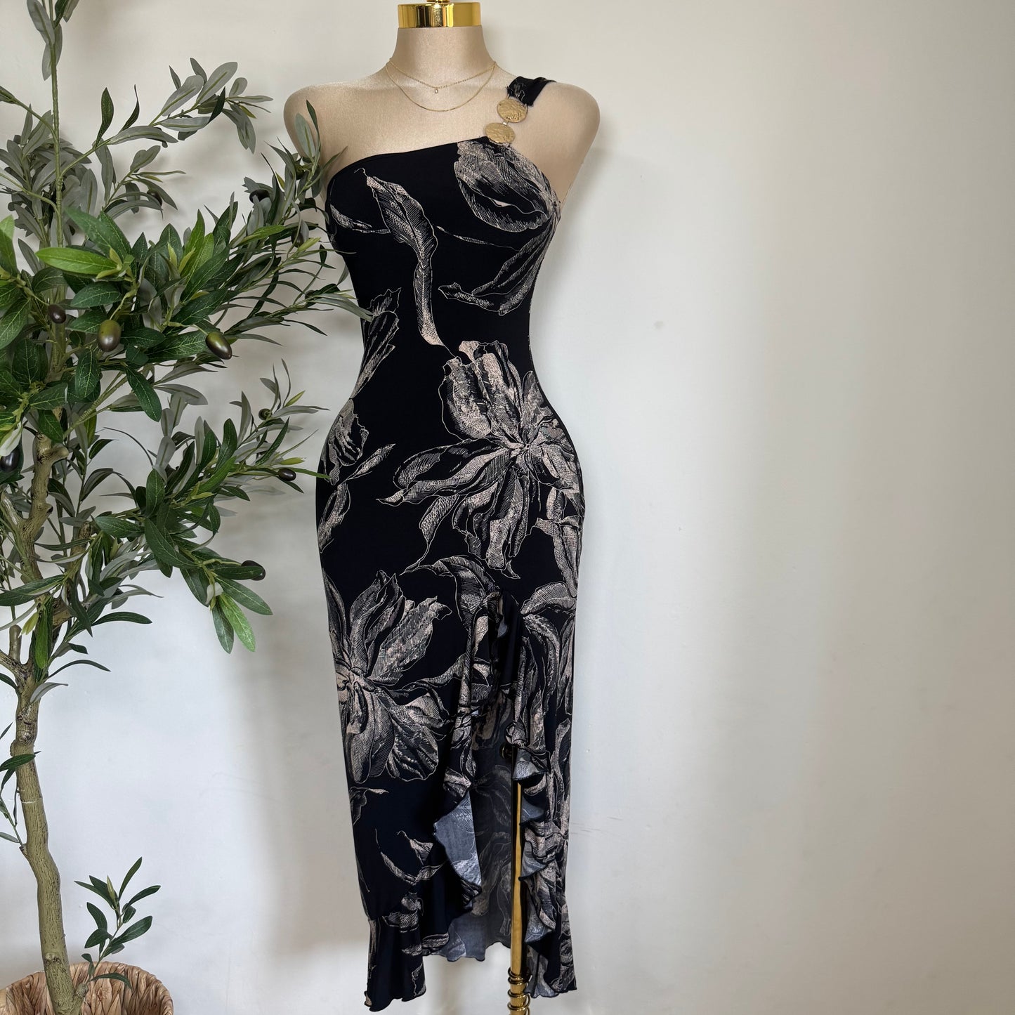 Karina Mesh Dress-Black Flowe Print