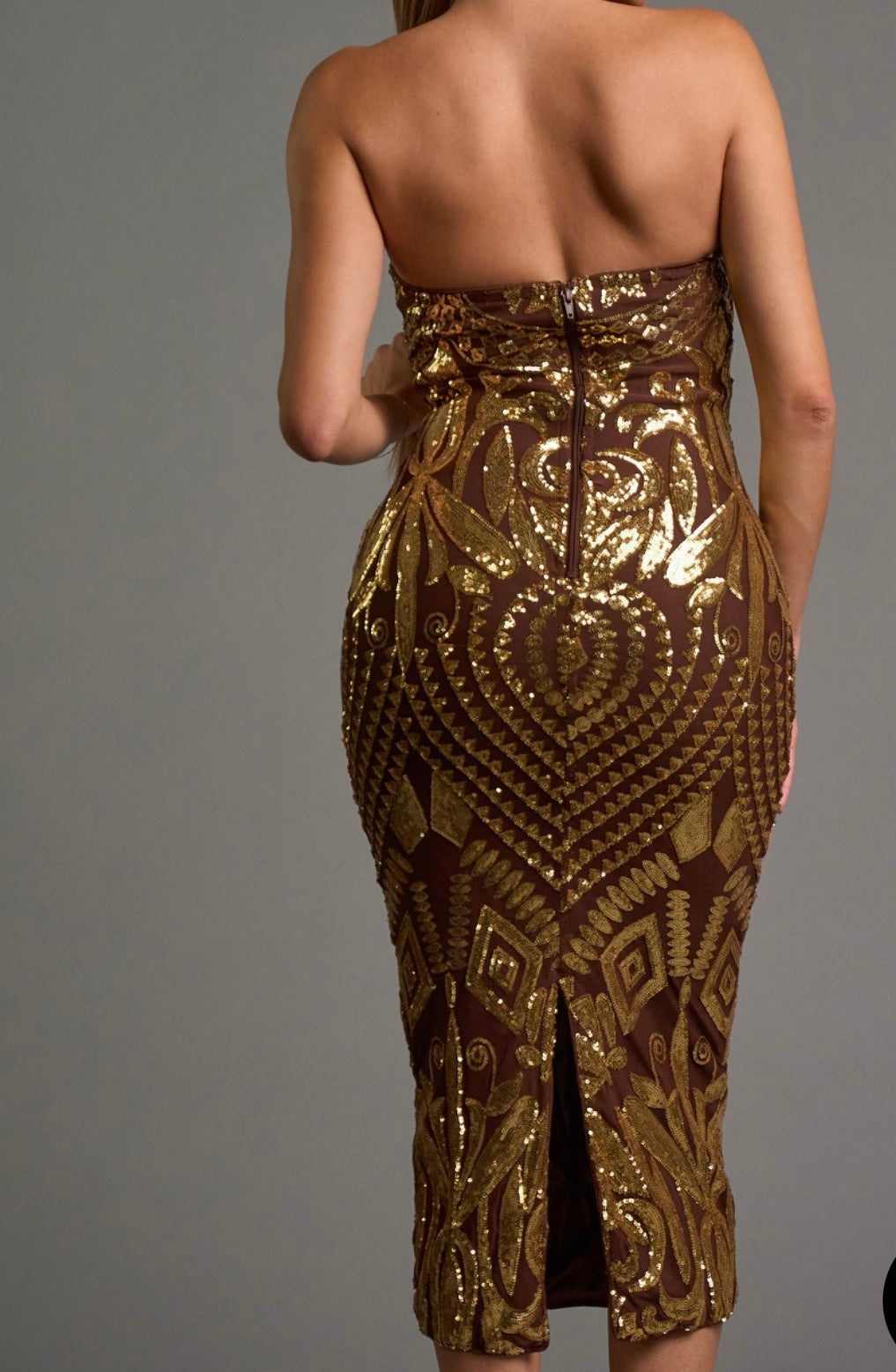 NYE SEQUIN MIDI Dress-Brown