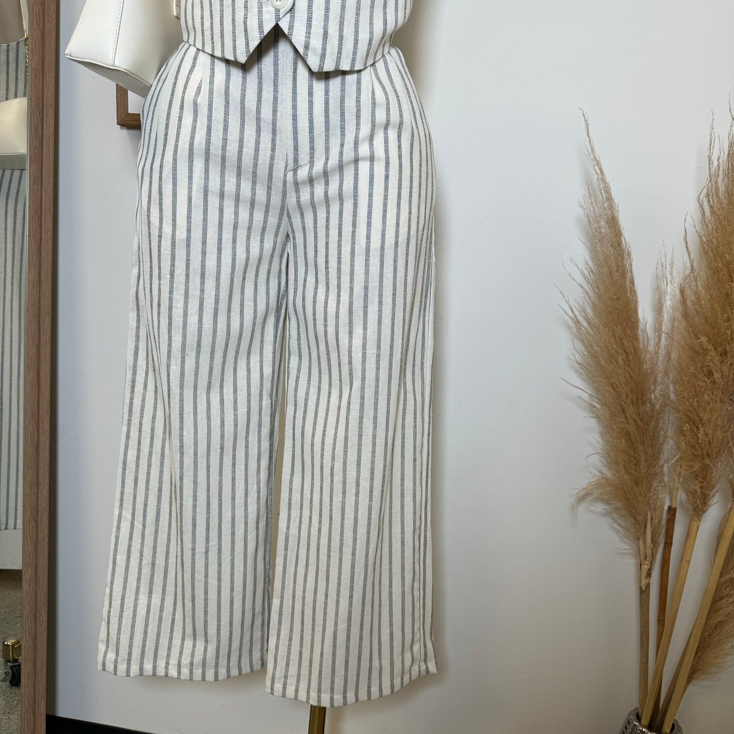 Beli Stripes Linen Pant Set-White/Black