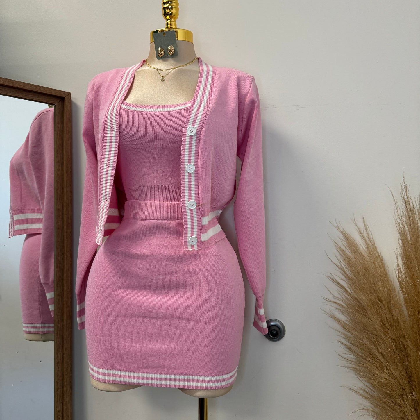 Liza Three piece Skirt Set-Pink