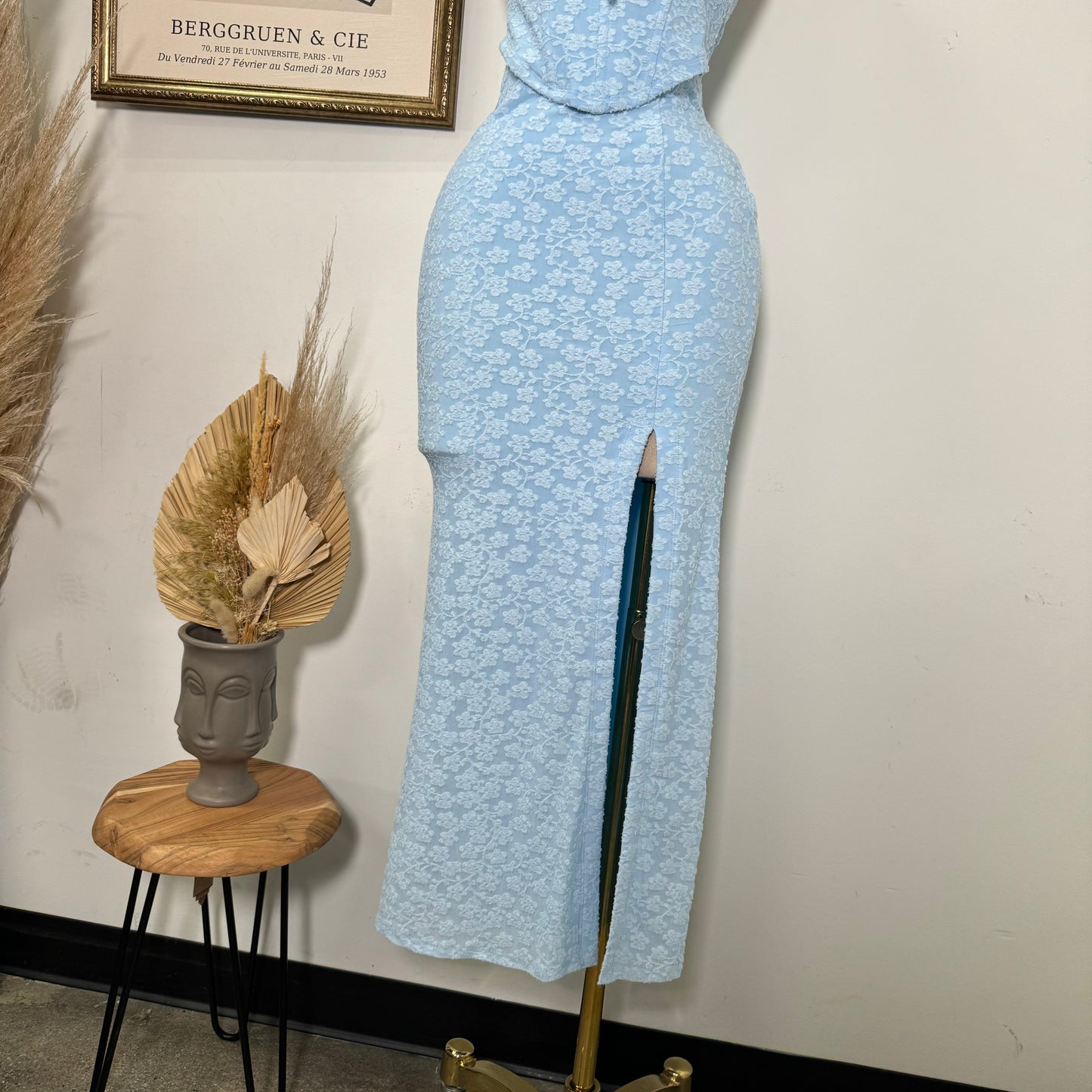Flower Maxi Skirt Set-Blue