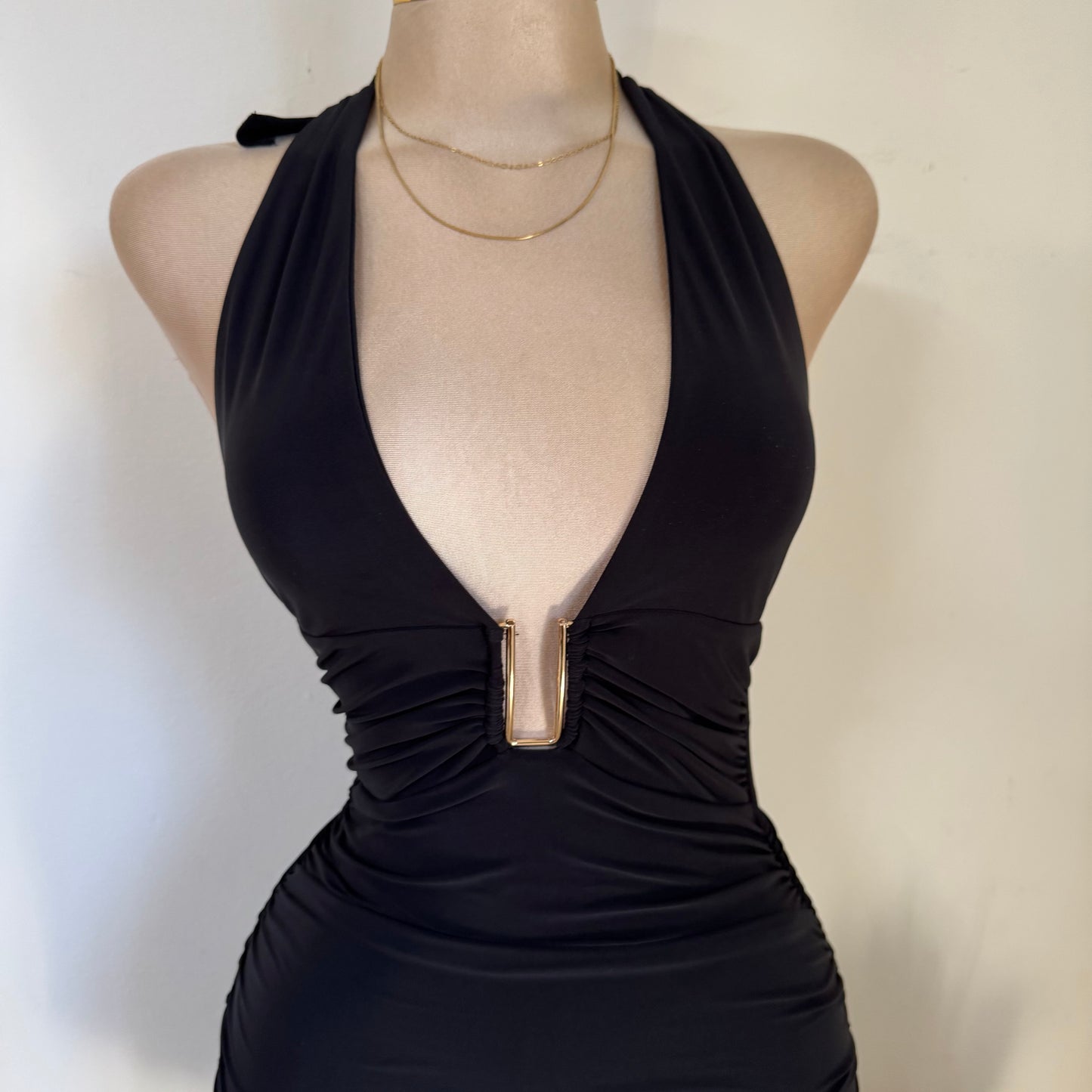 Sleeveless Halter Mini Dress-Black