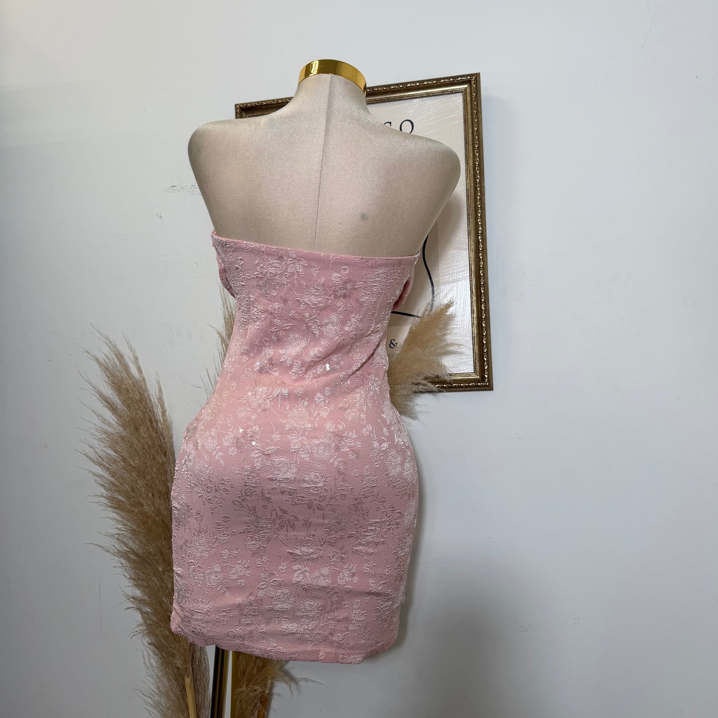 Jacquard Sequin Tube Mini Dress-baby pink
