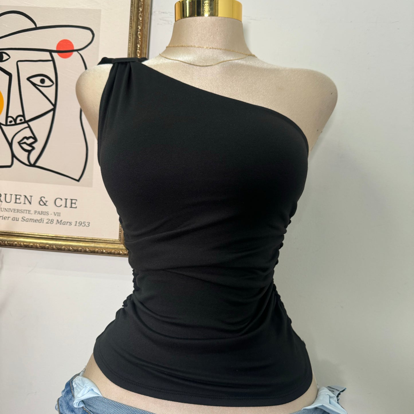 One Side Double Layered Top-Black