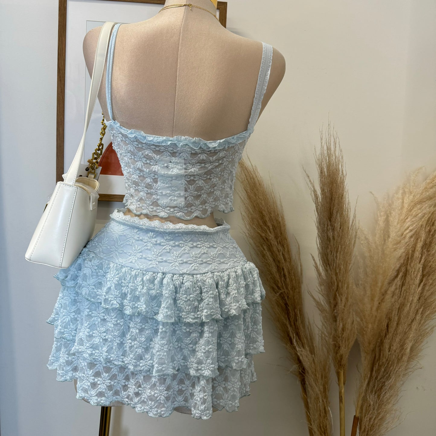 Bonita Lace Flare Skirt Set-baby Blue