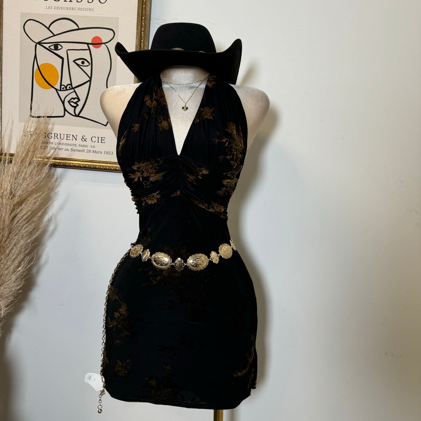 Halter Neck Mini Dress-Black