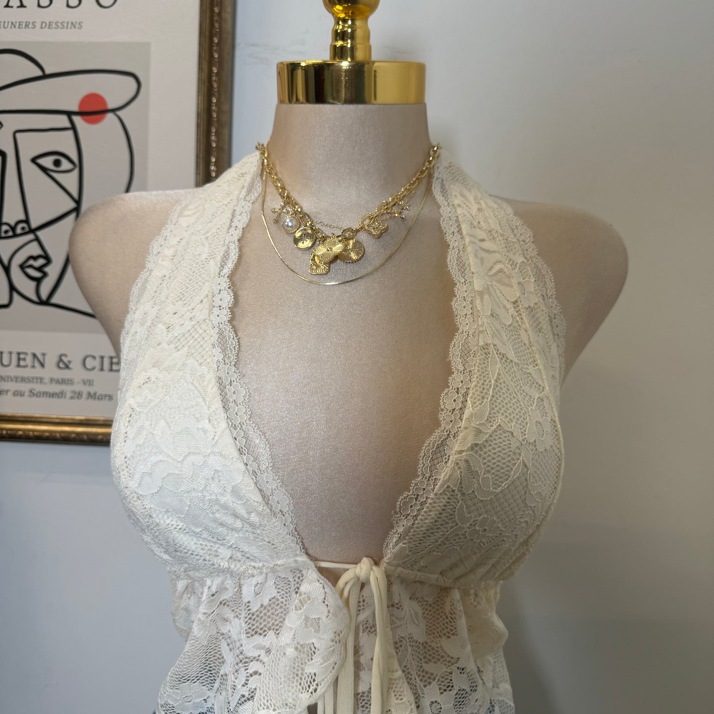 Lace Halter Top-White