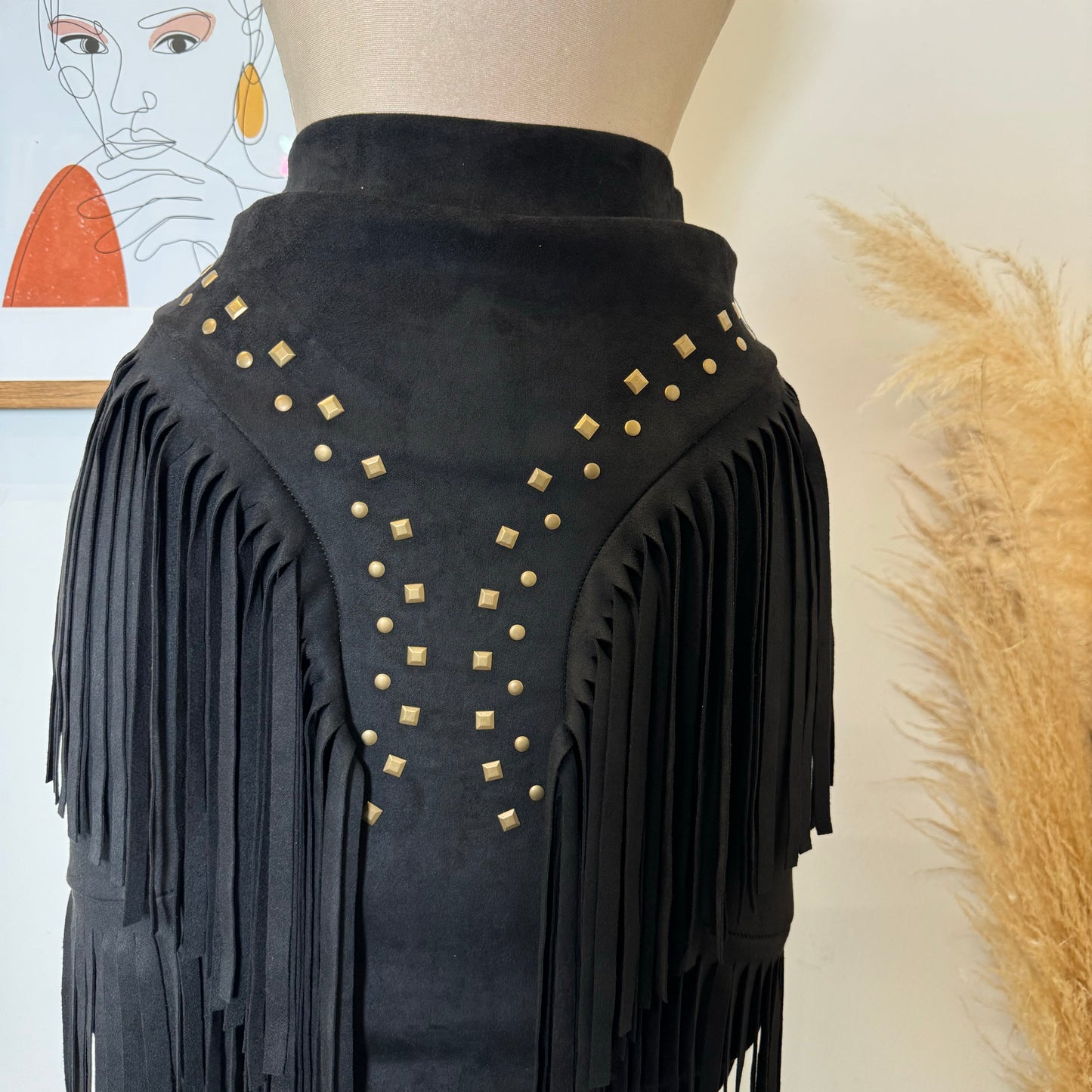 La Muy Muy Fringe Skirt-Black