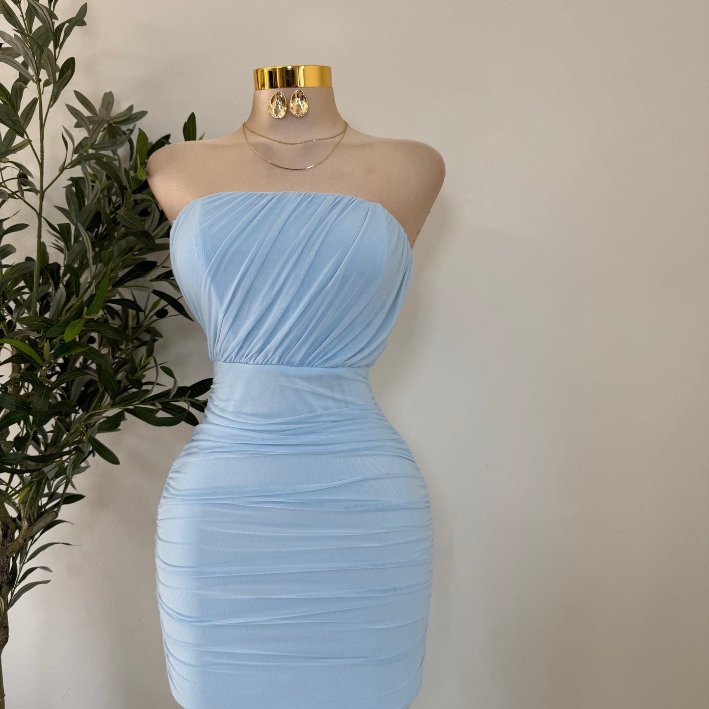 Mesh Off Shoulder Maxi Dress-Baby Blue